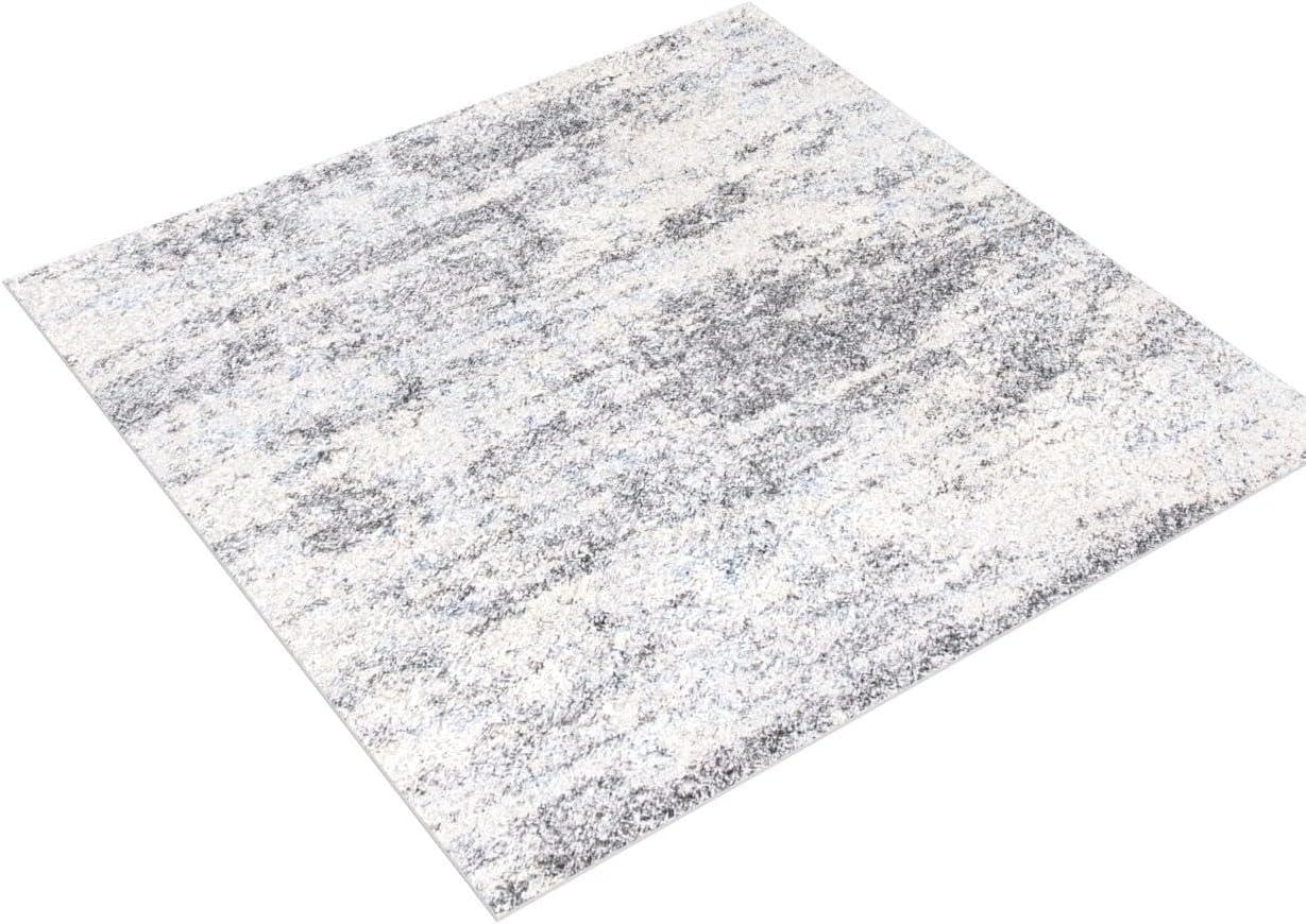 SAFAVIEH Berber Damian Abstract Shag Area Rug, Grey Blue/Cream, 8' x 8' Square