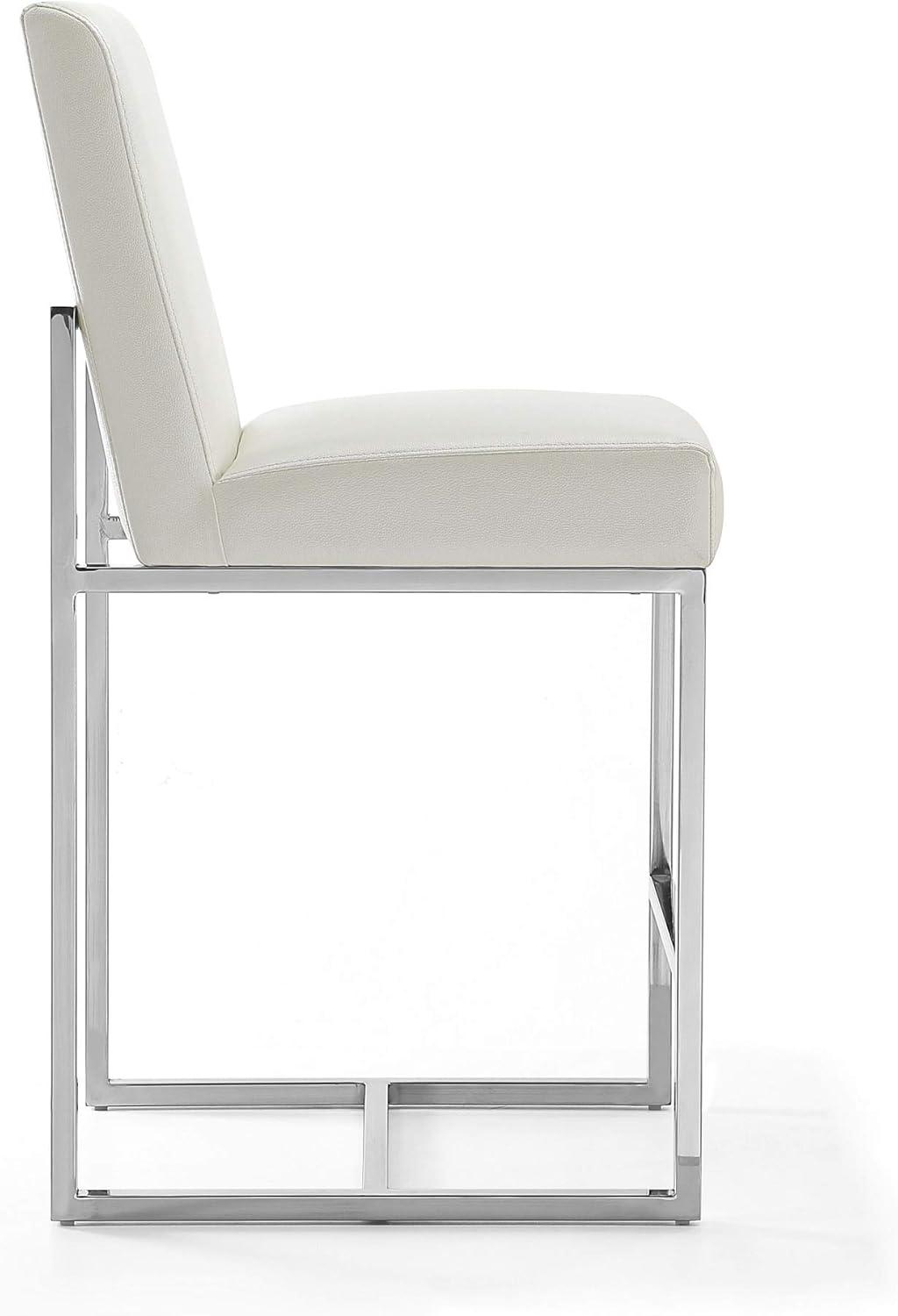 Manhattan Comfort Set of 3 Element Upholstered Stainless Steel Counter Height Barstools Pearl White: Faux Leather, No Assembly Required