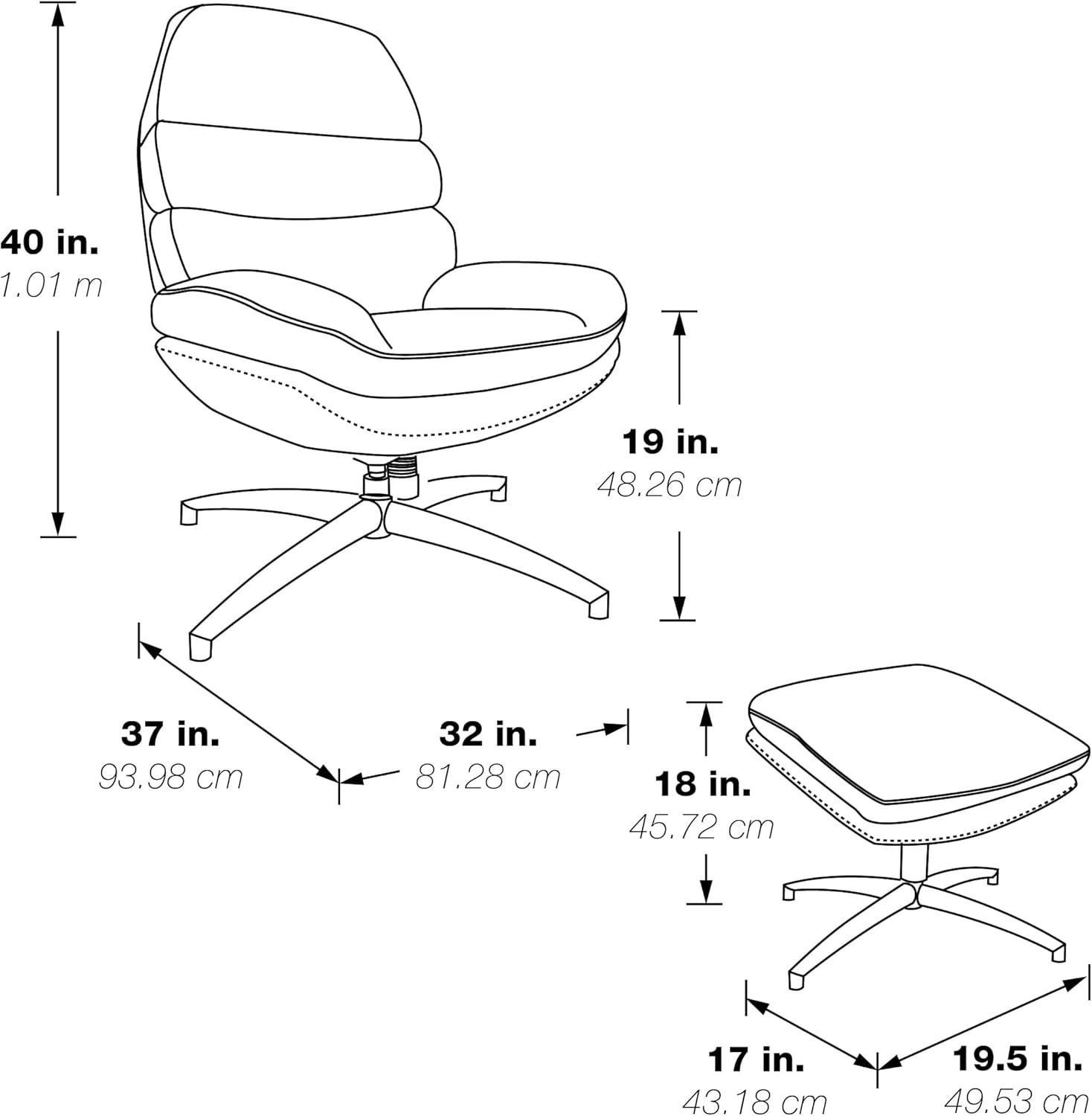 Kerry Swivel Lounge Chair & Footrest in Gray Fabric and Black Base