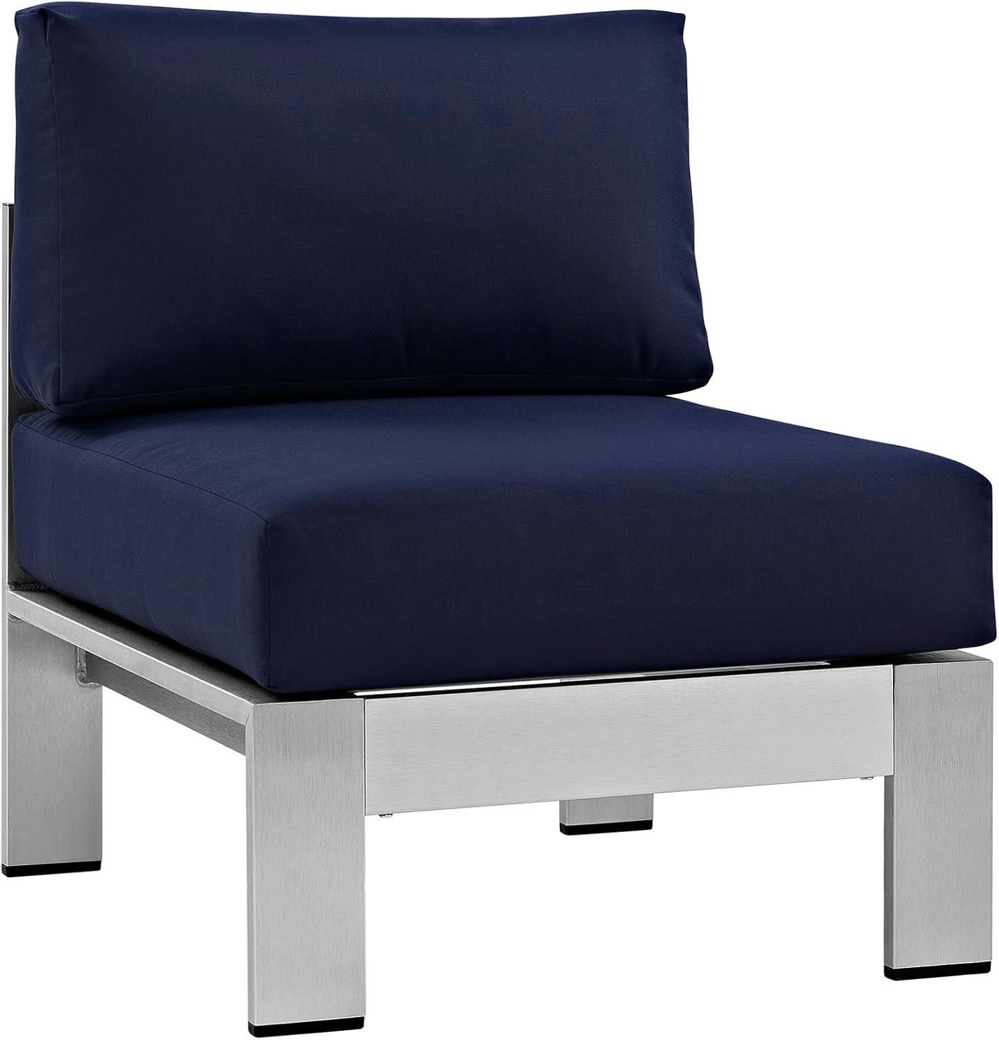 Navy and Silver Aluminum Outdoor Armless Chair