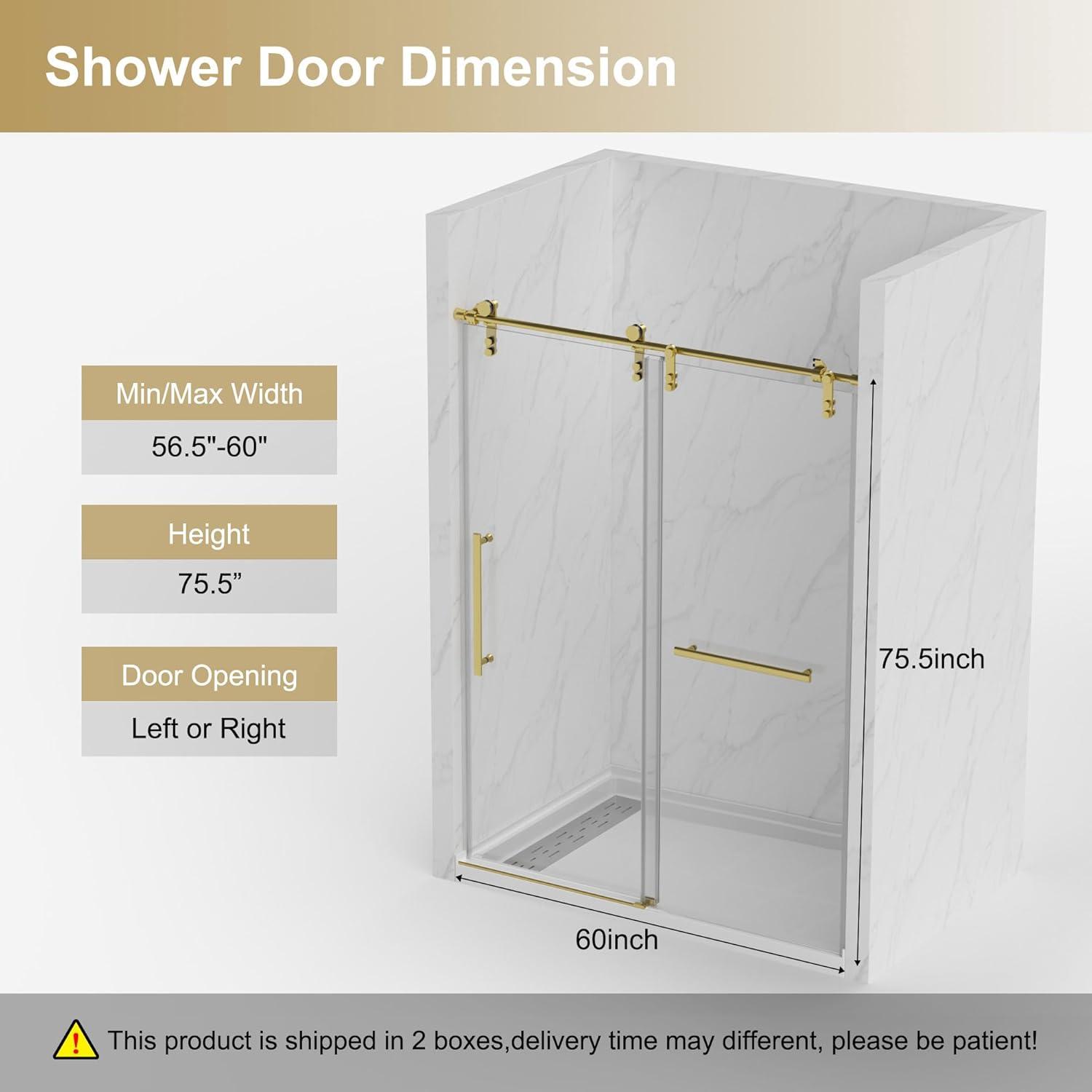 56-60"W X 76"H Double Sliding Shower Door, Aluminium Alloy Frame In Chrome, 5/16" (8Mm) Thick SGCC Tempered Clear Glass.