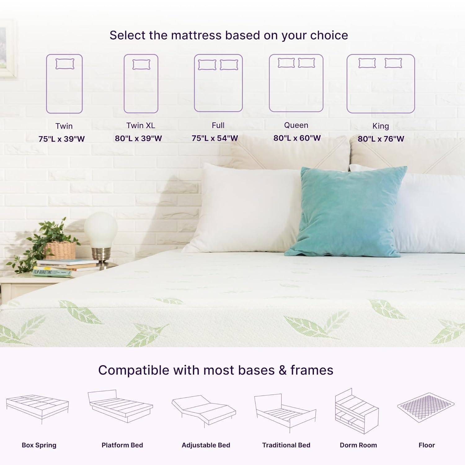 Nap Queen Anula, Green Tea Infused Medium Firm Memory Foam Mattress
