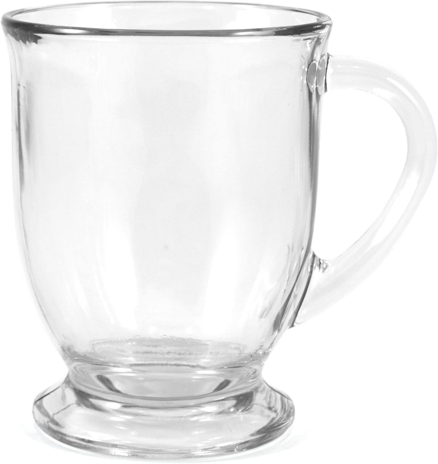 Clear Glass Cafe Mug with Curved Handle, 16 oz