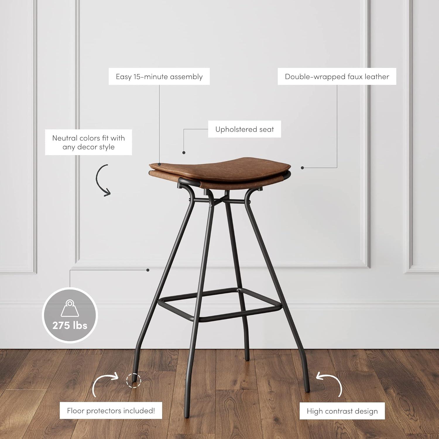 Dominique Upholstered Counter Height Barstool Distressed Dark Brown/Matte Black - Nathan James