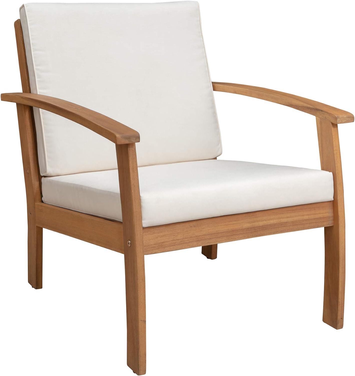 Scandinavian Midcentury Modern Solid Wood Lounge Chair with Cream Cushions