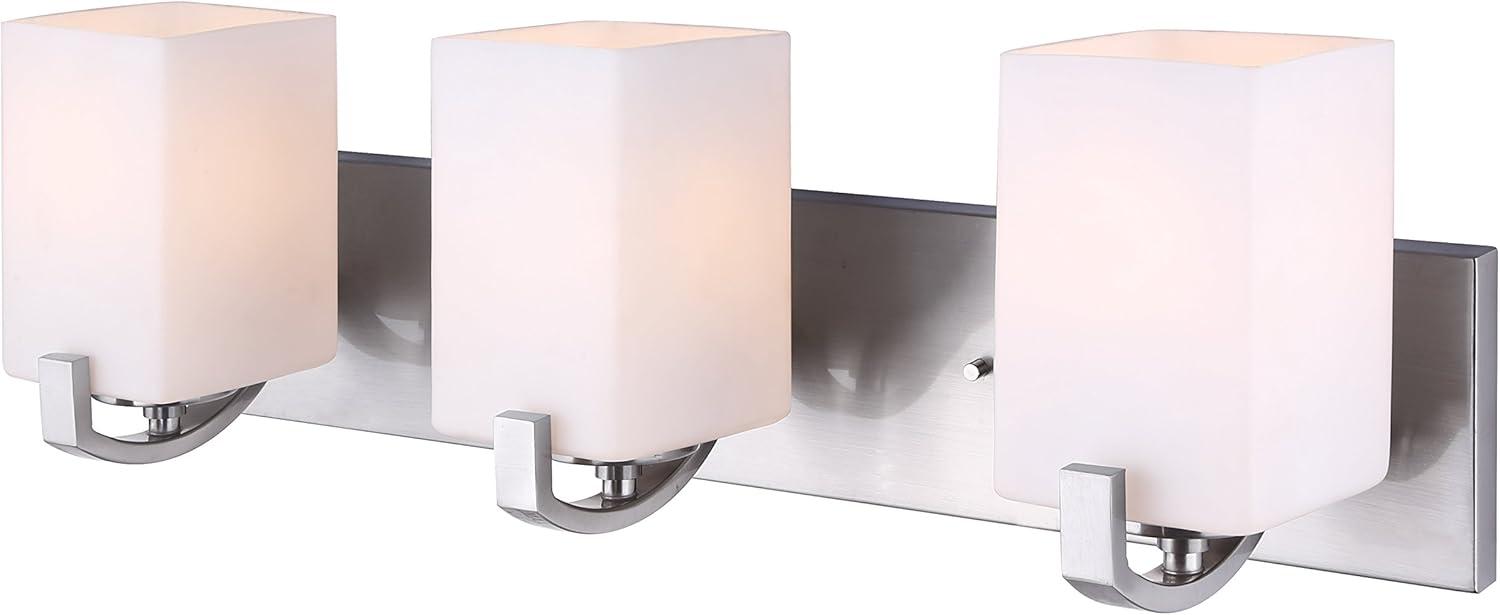 Palmer Contemporary Brushed Nickel 3-Light Vanity with White Opal Glass