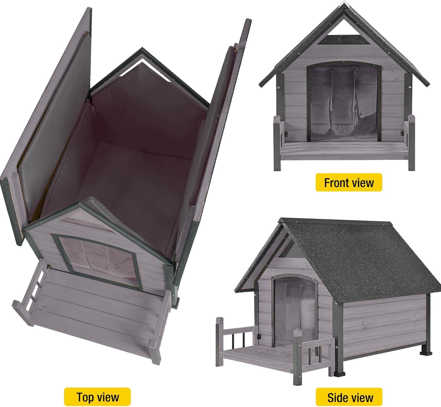 Aivituvin-AIR81-IN Medium Insulated Dog House Gray 32.9"(L) x 45" (W) x 32.6"(H)