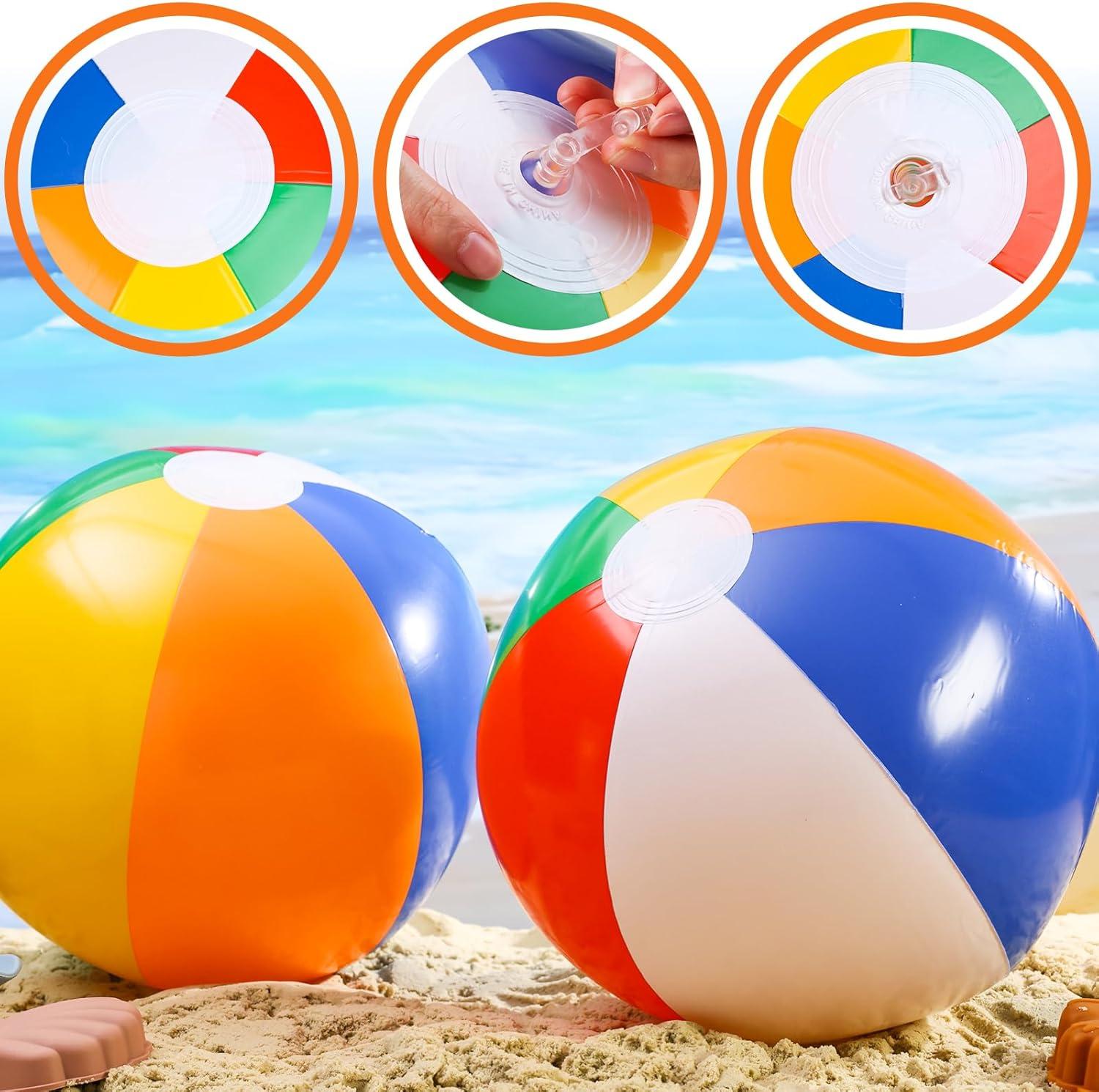 12" Mini Beach Balls Bulk (12 Pack) Summer Party Favors for Kids, Pool Toys