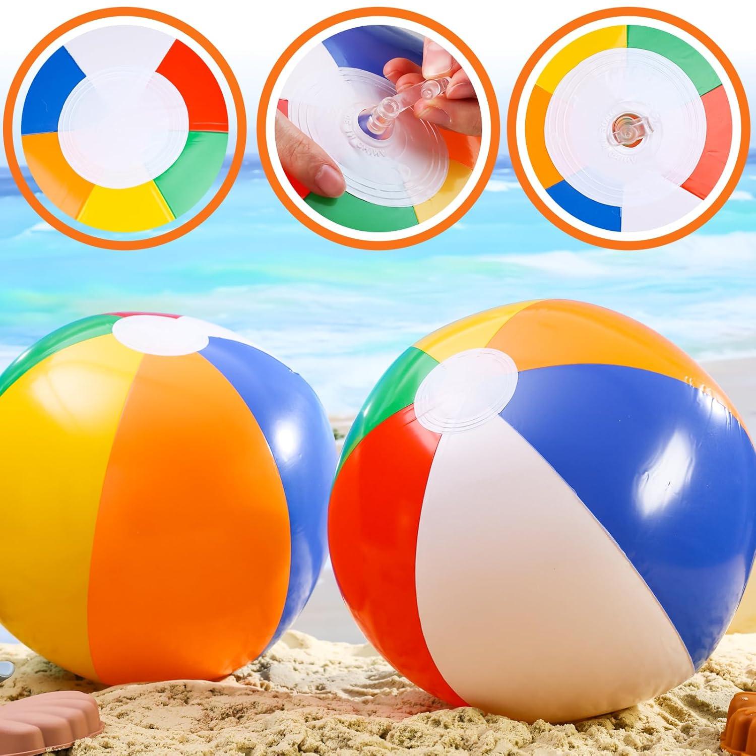 12" Mini Beach Balls Bulk (12 Pack) Summer Party Favors for Kids, Pool Toys