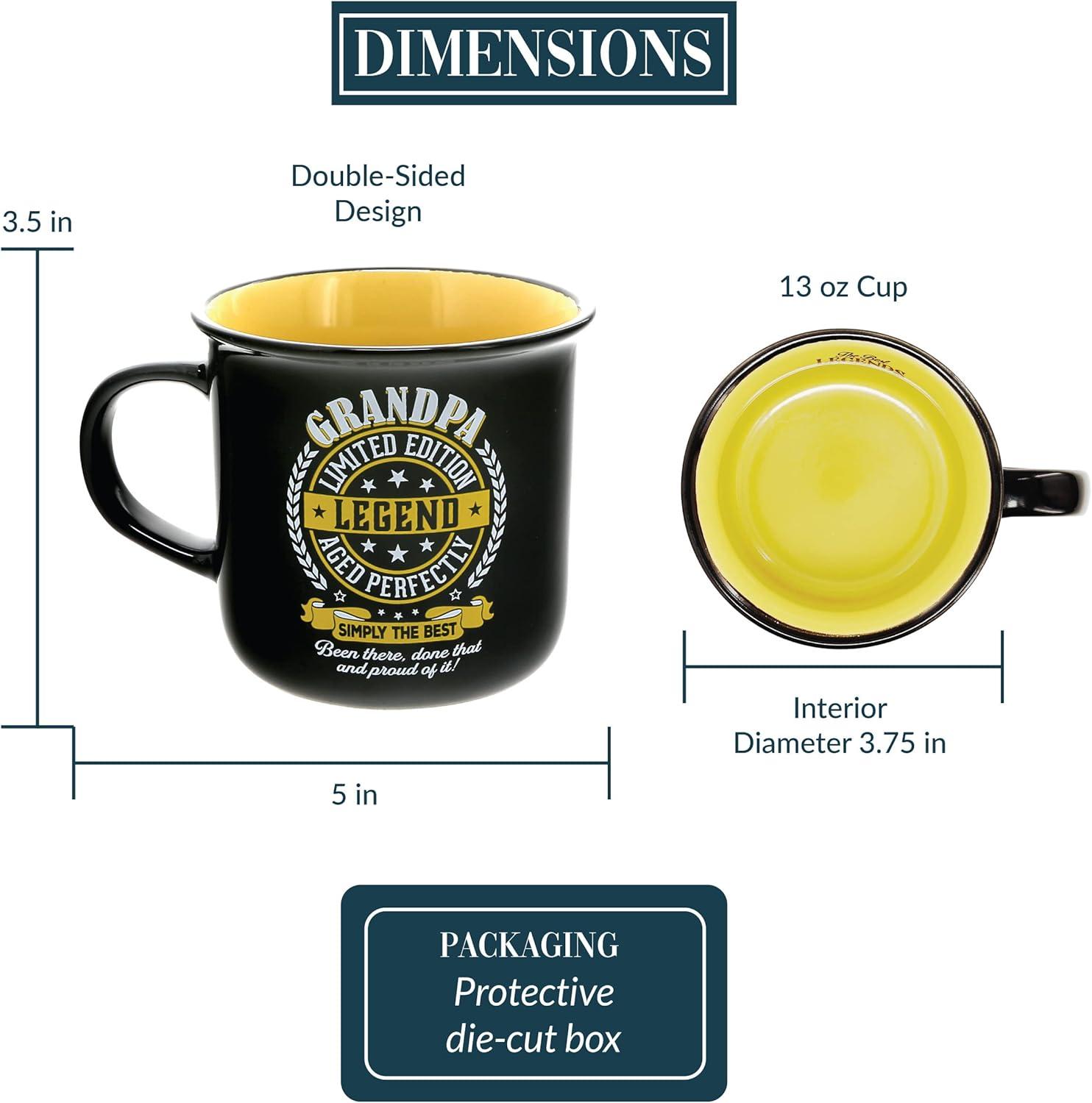 Pavilion Gift Company - Grandpa Limited Edition Legend - Ceramic 13-ounce Campfire Mug, Double Sided Coffee Cup, Fathers Day Gift, 1 Count (Pack of 1), 3.75” x 5” x 3.5”, Black/Yellow