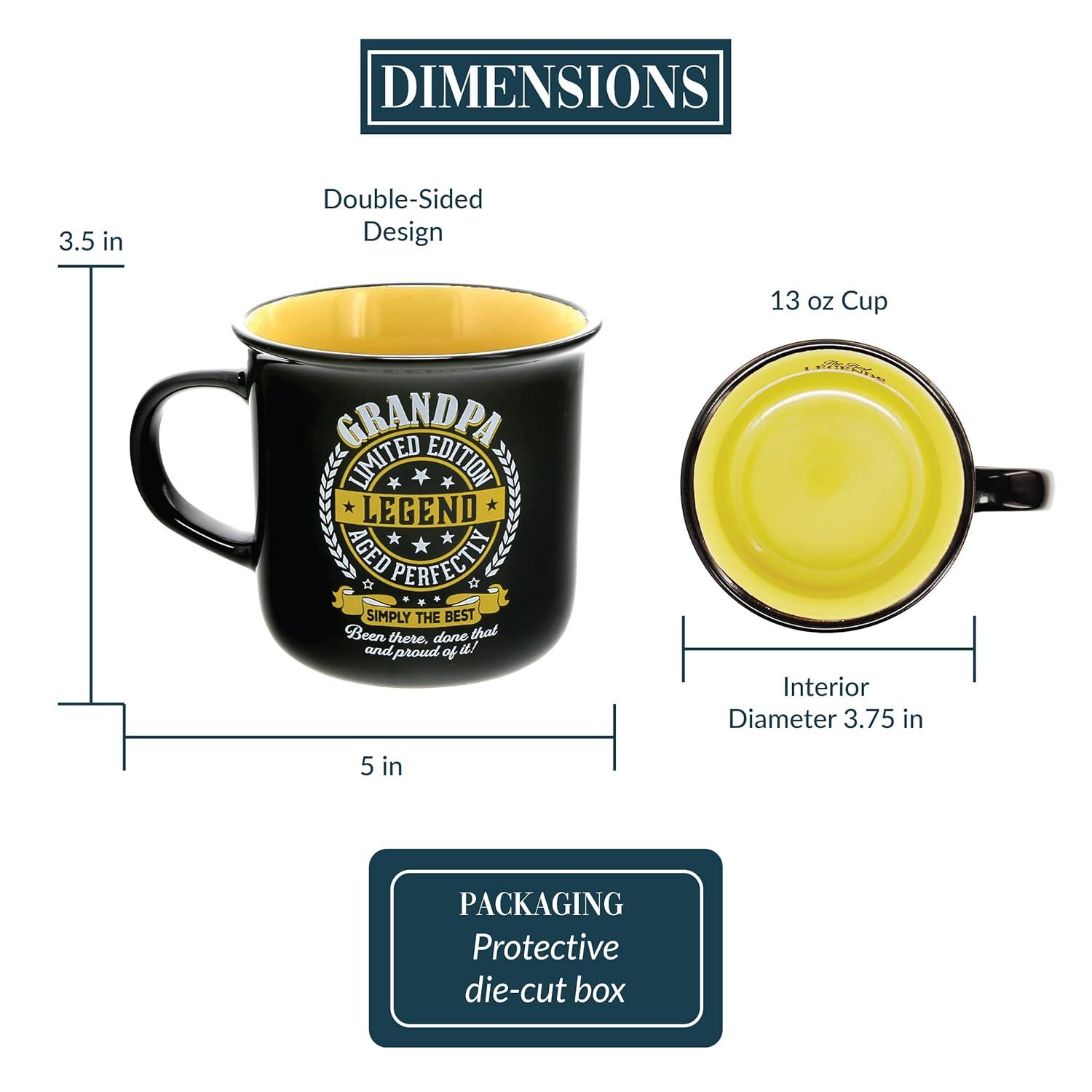 Pavilion Gift Company - Grandpa Limited Edition Legend - Ceramic 13-ounce Campfire Mug, Double Sided Coffee Cup, Fathers Day Gift, 1 Count (Pack of 1), 3.75” x 5” x 3.5”, Black/Yellow