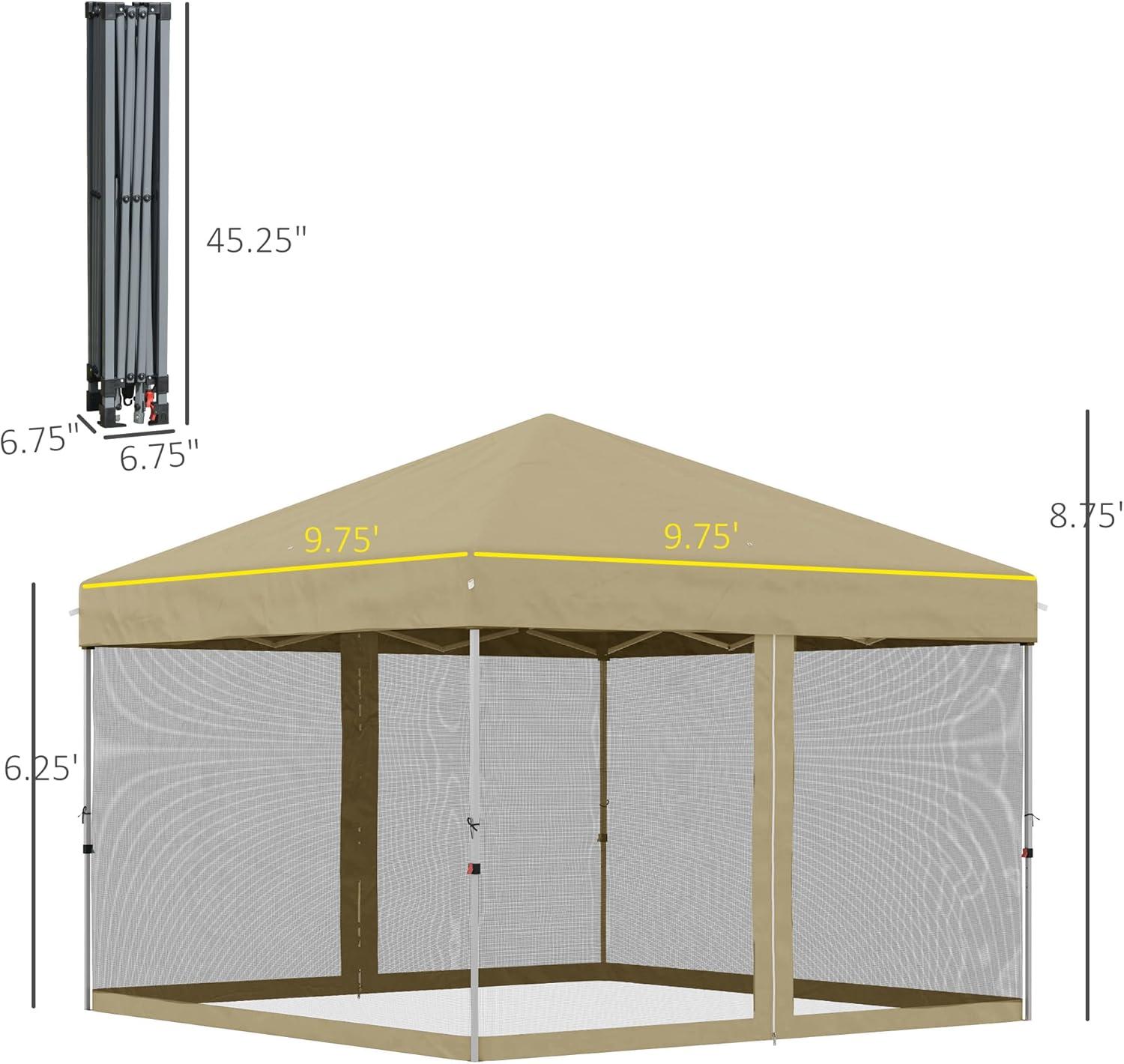 Outsunny 10' x 10' Pop Up Canopy Party Tent with Center Lift Hook Design, 3-Level Adjustable Height, Easy Move Roller Bag