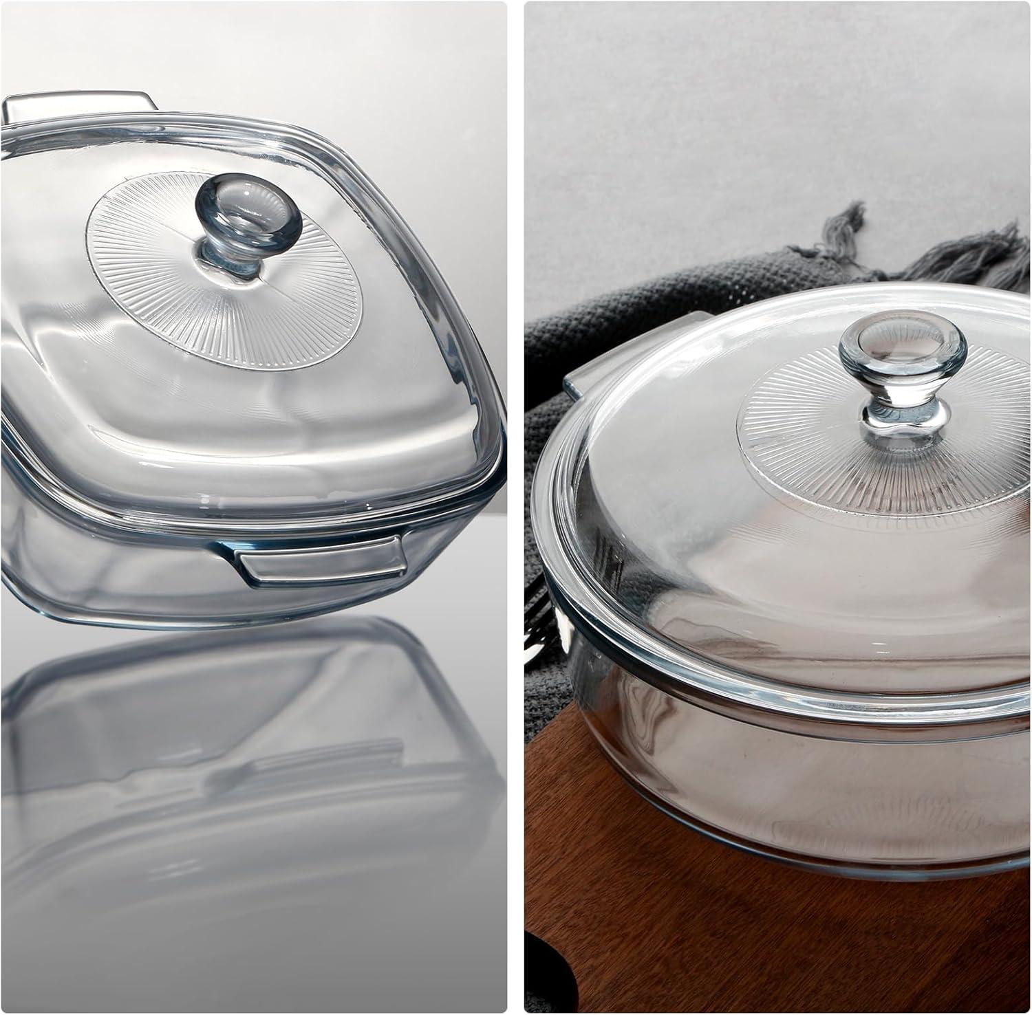 NUTRIUPS 0.8L Glass Casserole Dish with Lid Oven Safe Square Casserole Dish 5.9in Glass Microwave Bowl With Lid Microwavable Cookware (25oz-Mini)