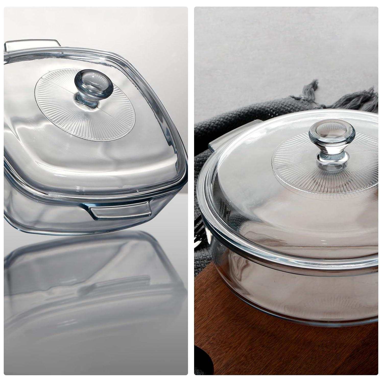 NUTRIUPS 0.8L Glass Casserole Dish with Lid Oven Safe Square Casserole Dish 5.9in Glass Microwave Bowl With Lid Microwavable Cookware (25oz-Mini)