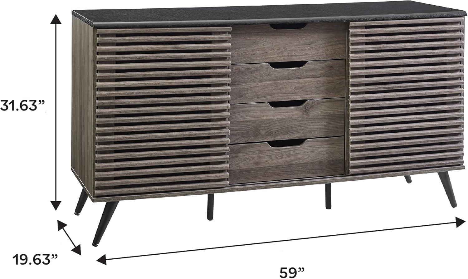 59" Havana Sliding Door 4-Drawer Sideboard in Ebony/Slate Gray