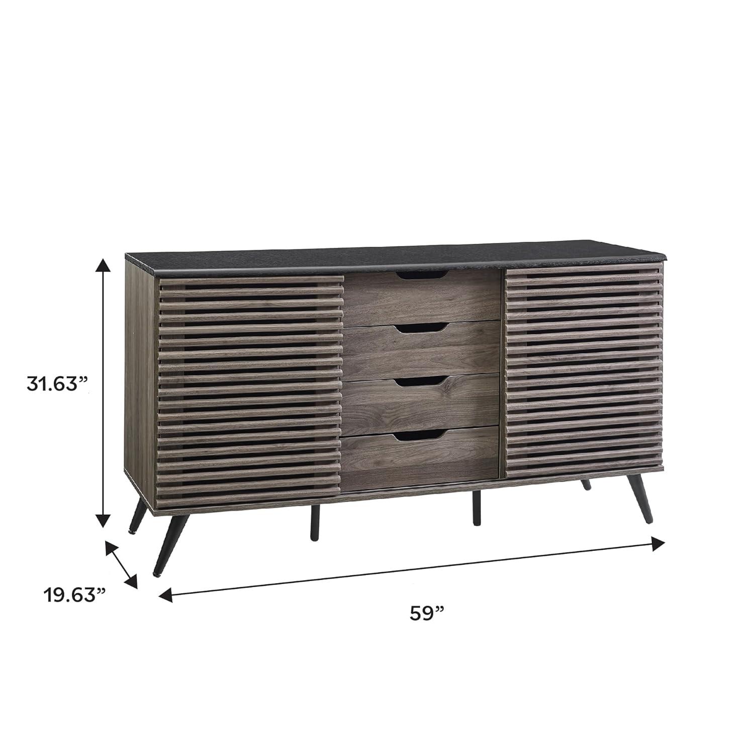 Walker Edison Modern Sliding Slat Door Sideboard, Ebony and Slate Grey