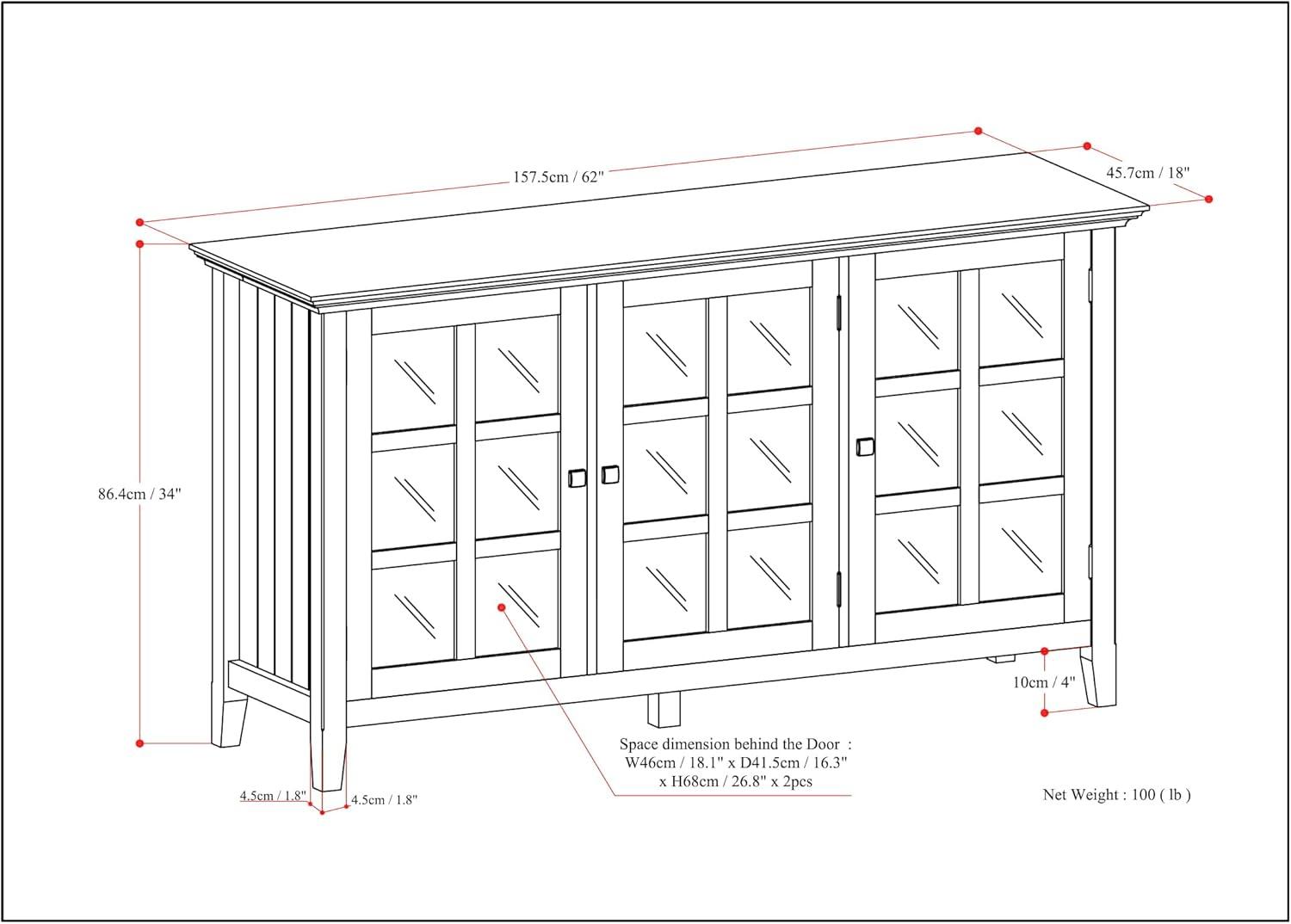 Simpli Home Acadian Solid Wood Wide Storage Cabinet In Brunette Brown