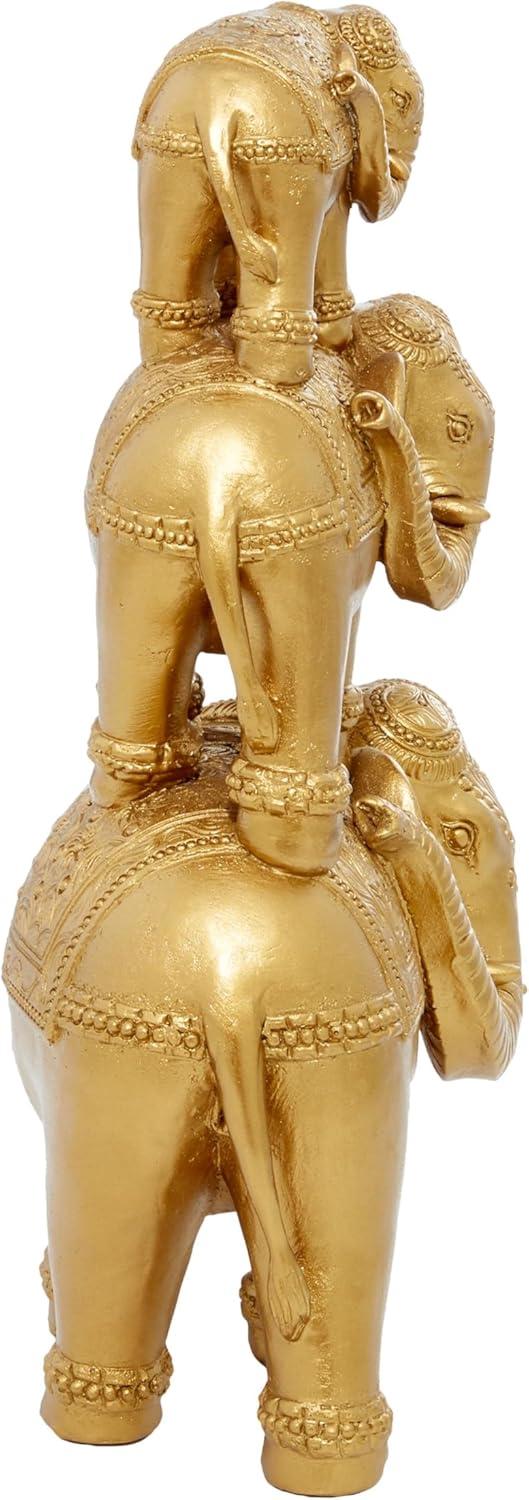 11" x 18" Gold Polystone Stacked Elephant Sculpture, by DecMode