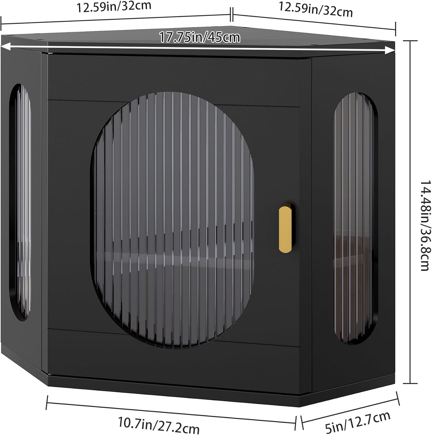 Hokku Designs Corner Bread Storage Container Double Layer Wooden Breadbox Homemade Bread Loaf Bin Farmhouse Coffee Bar Pantry Shelf With Acrylic Window, Black