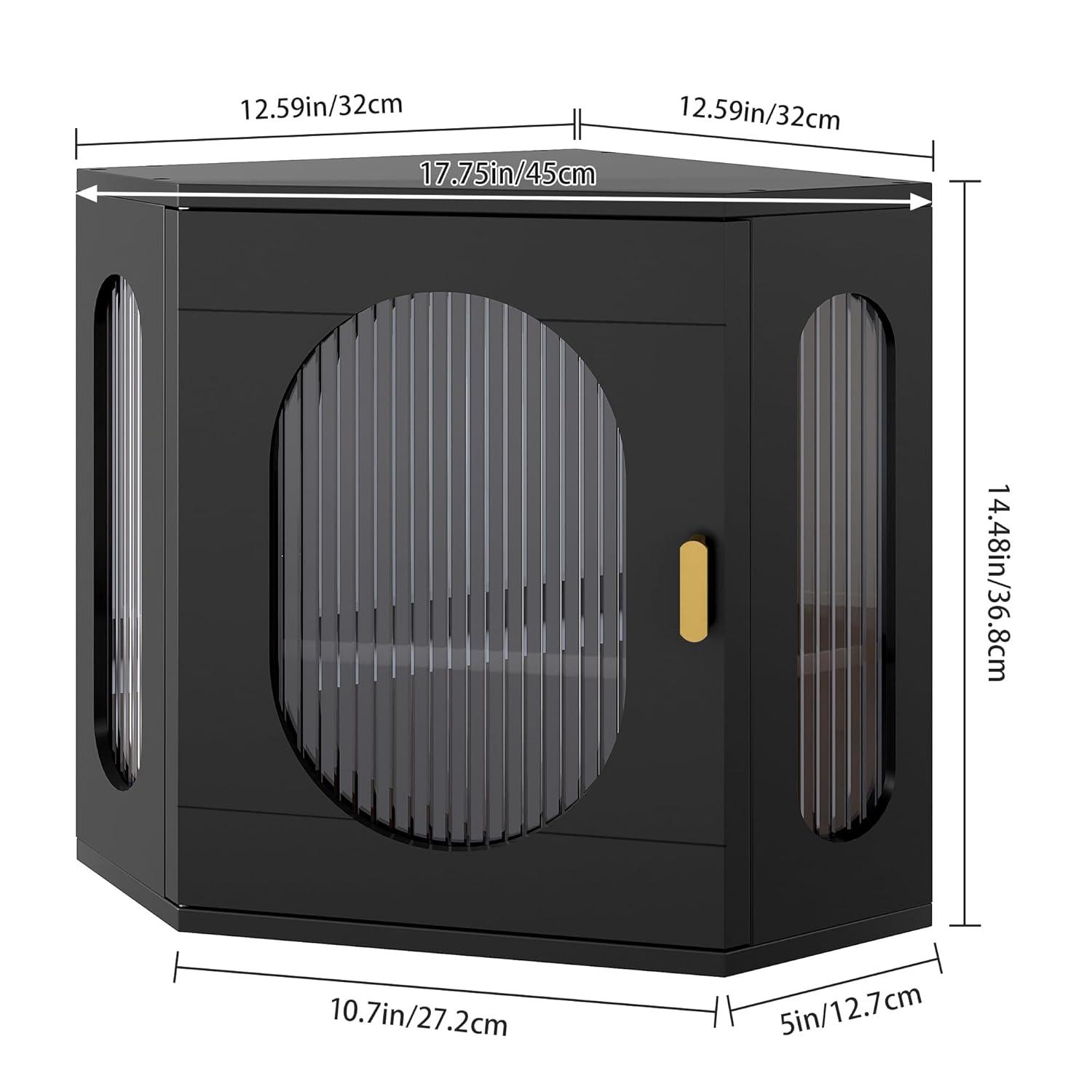 Hokku Designs Corner Bread Storage Container Double Layer Wooden Breadbox Homemade Bread Loaf Bin Farmhouse Coffee Bar Pantry Shelf With Acrylic Window, Black