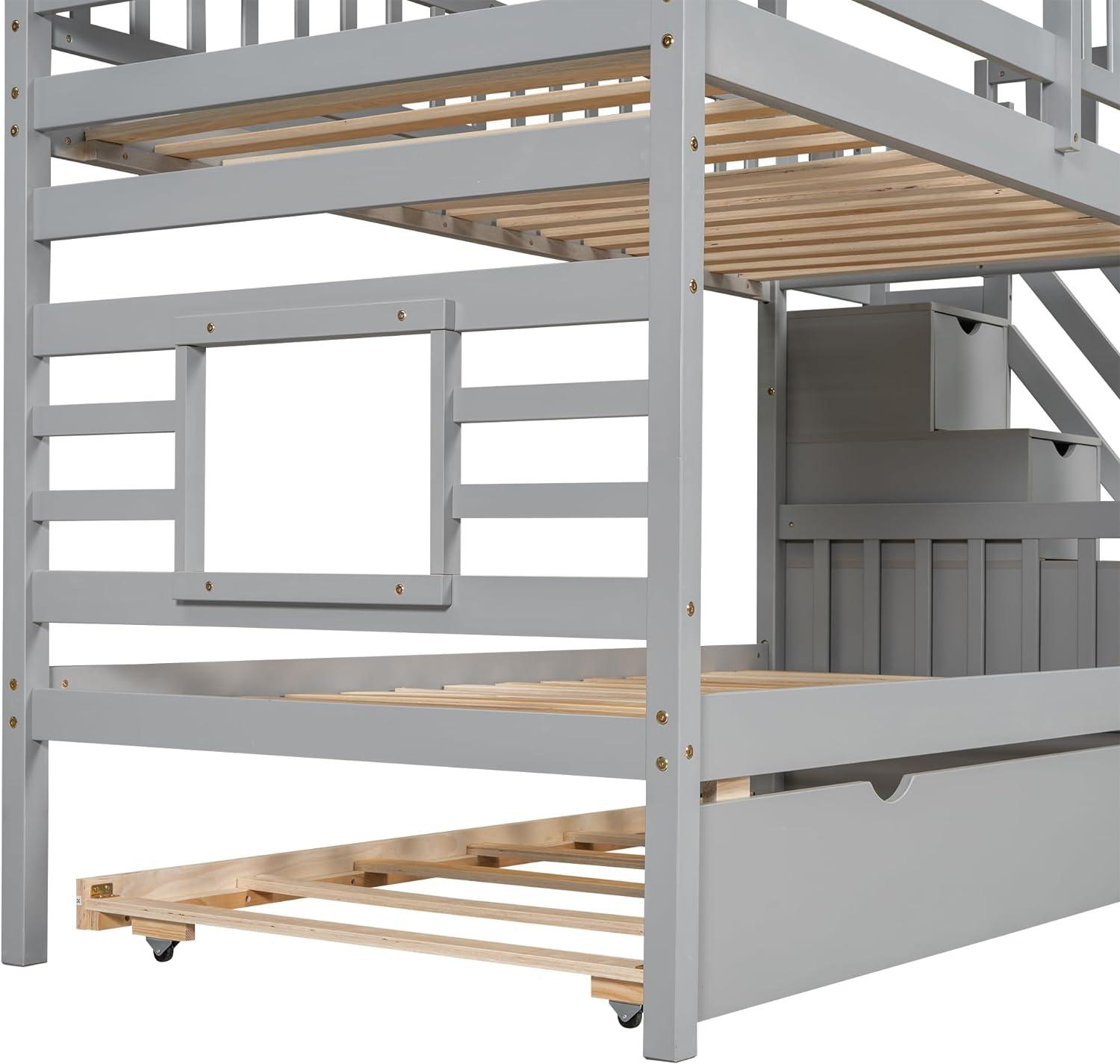 Harper Orchard Twin Over Twin House Bunk Bed With Trundle And Slide