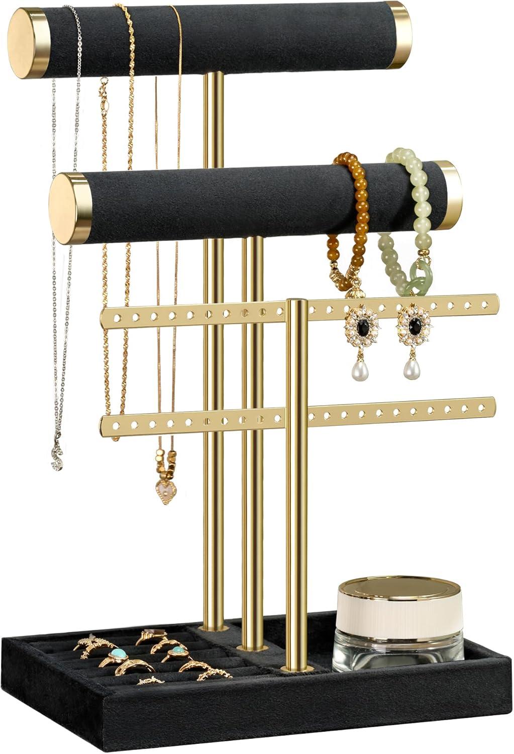 Mercer41 3-Tier Detachable T-Shaped Velvet Bracelet Rack For Bracelets, Necklaces