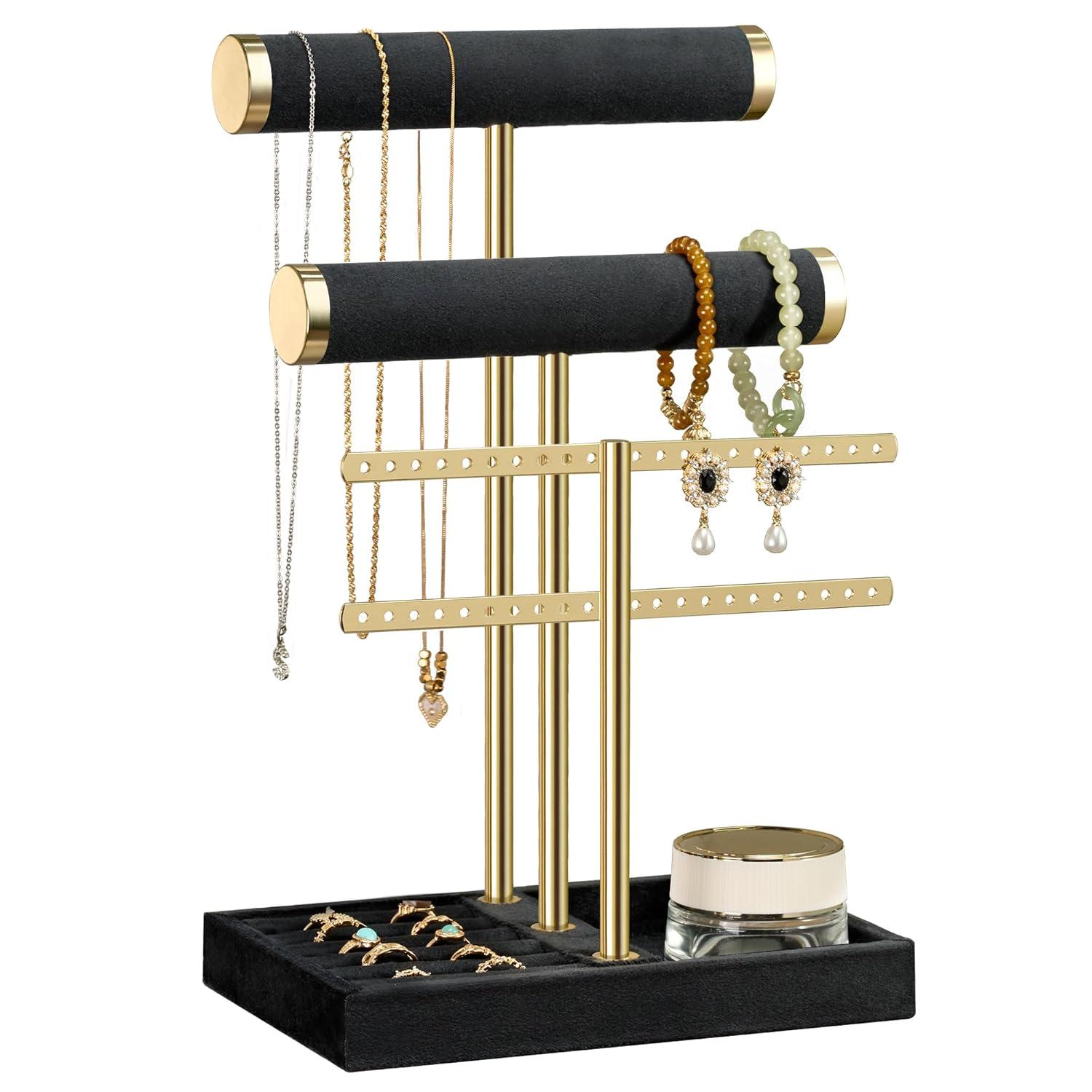 Mercer41 3-Tier Detachable T-Shaped Velvet Bracelet Rack For Bracelets, Necklaces