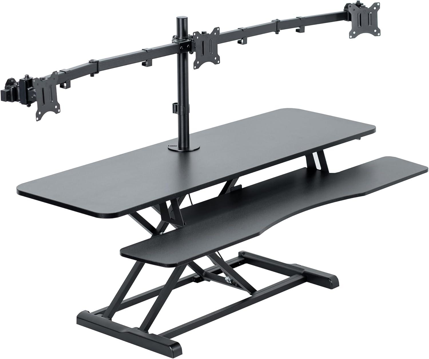 VIVO Black 48" Standing Desk Riser with Triple 21.5" to 27" Monitor Mount