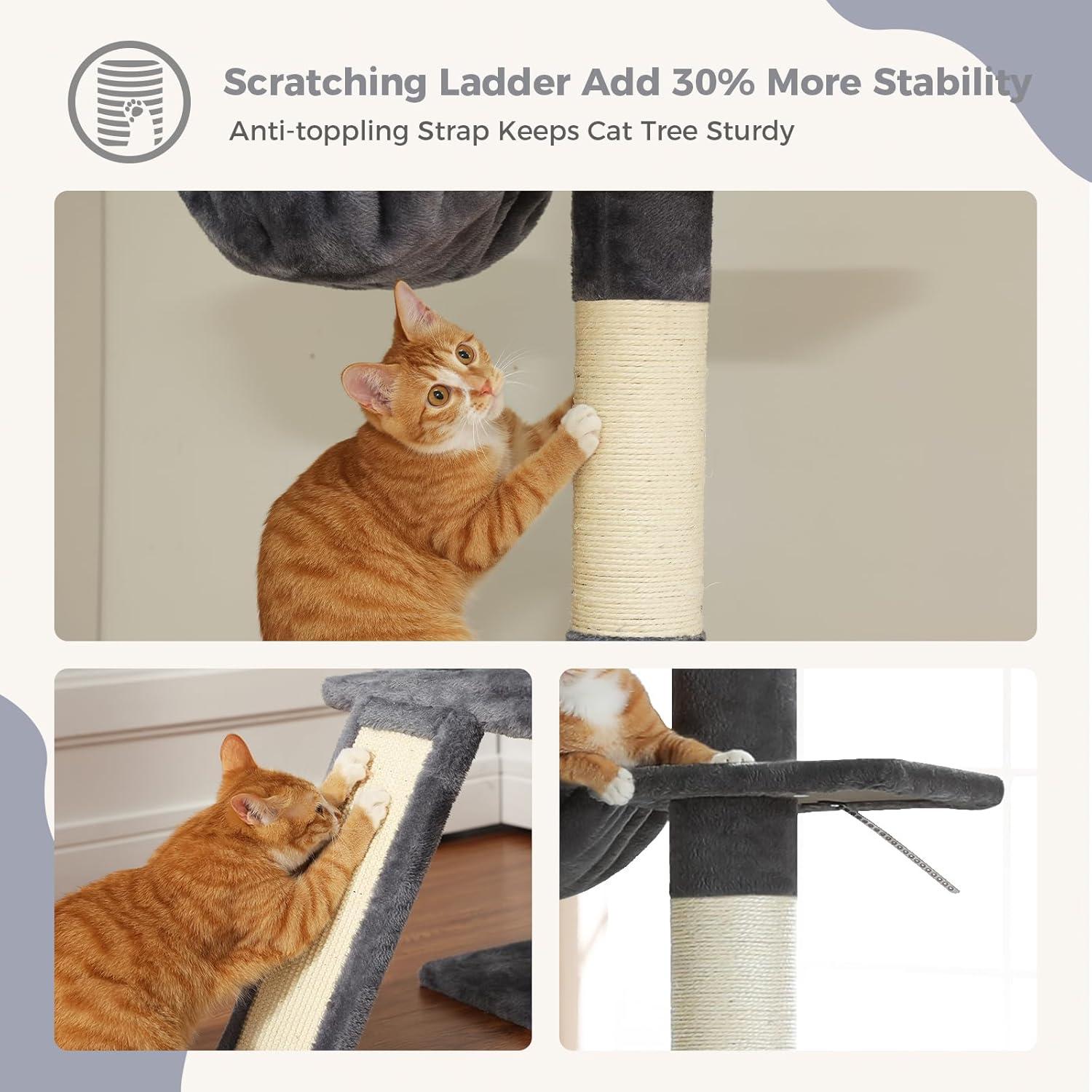 Adjustable Height Floor To Ceiling 5-Tier Tall Cat Tree Tower For Indoor Cats With Cat Condo, Cat Scratching Post And Cat Ladder