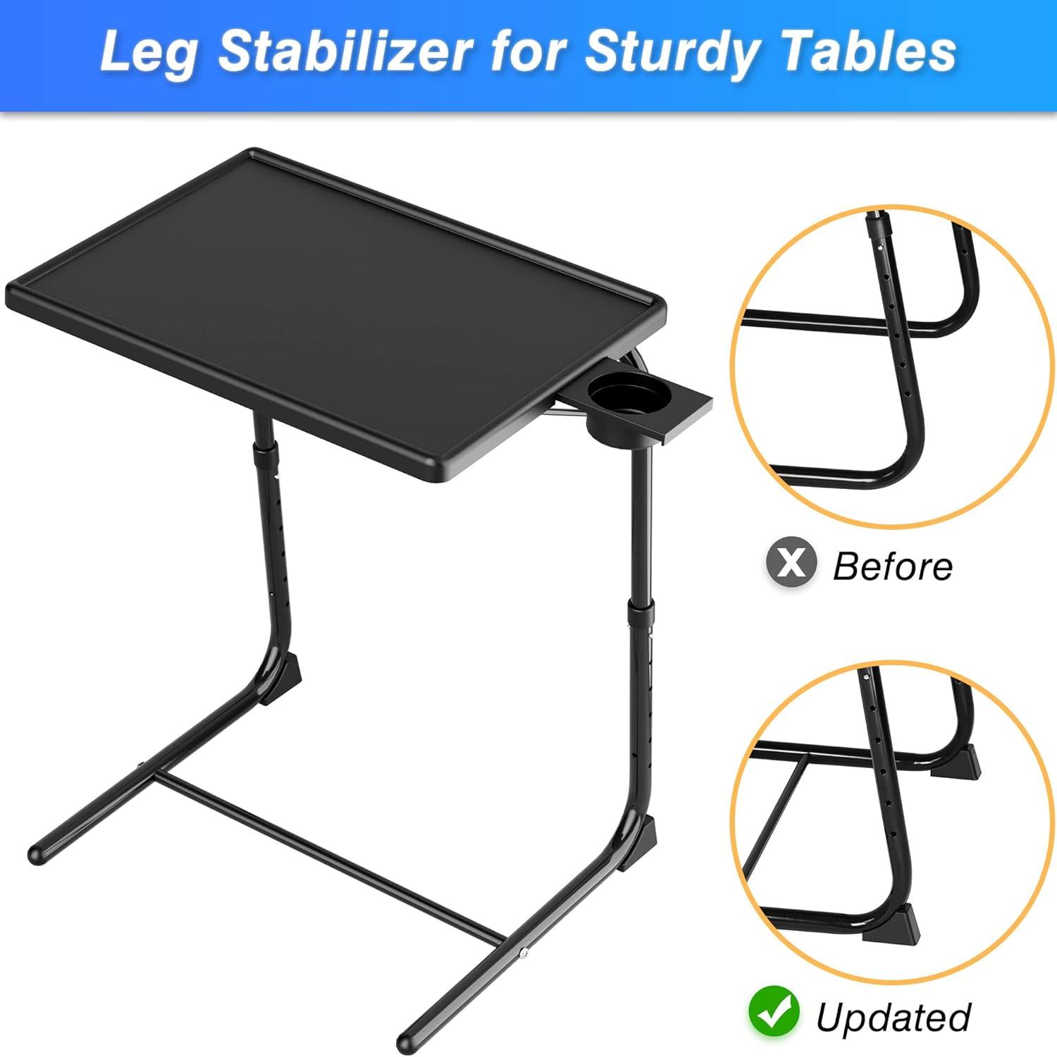 TV Tray Table, Adjustable TV Dinner Table for Eating on Couch with Cup Holder, Folding Table with 6 Height & 3 Tilt Angle Adjustments, Comfortable Laptop Stand for Bed & Sofa, Black