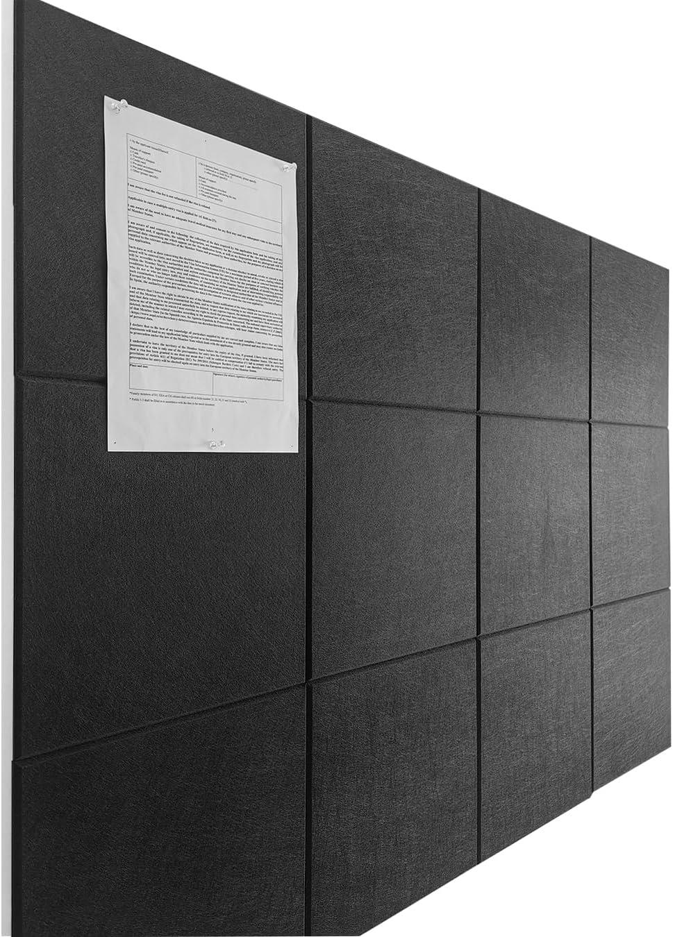 Large Cork Board Alternative 48" x 36", Black Bulletin Board, 12 Pack Felt Wall Tiles With 50 Pushpins, Pin Board Tack Board for Office (Dark Blue)