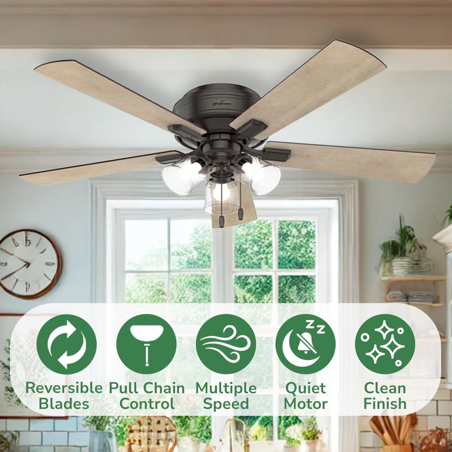 52" Crestfield 5 - Blade Flush Mount Ceiling Fan with Lights and Pull Chains