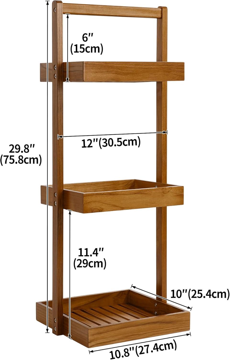 Teak Freestanding 3-Tier Shower Caddy Shelf