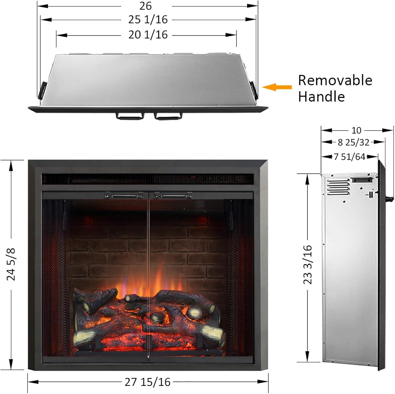 PuraFlame Klaus Electric Fireplace Insert with Fire Crackling Sound Glass Door and Mesh Screen, 750/1500W, Black, 26 Inches Wide, 23 3/16 Inches High, 26 W X 23 3/16 H X 7 51/64 D