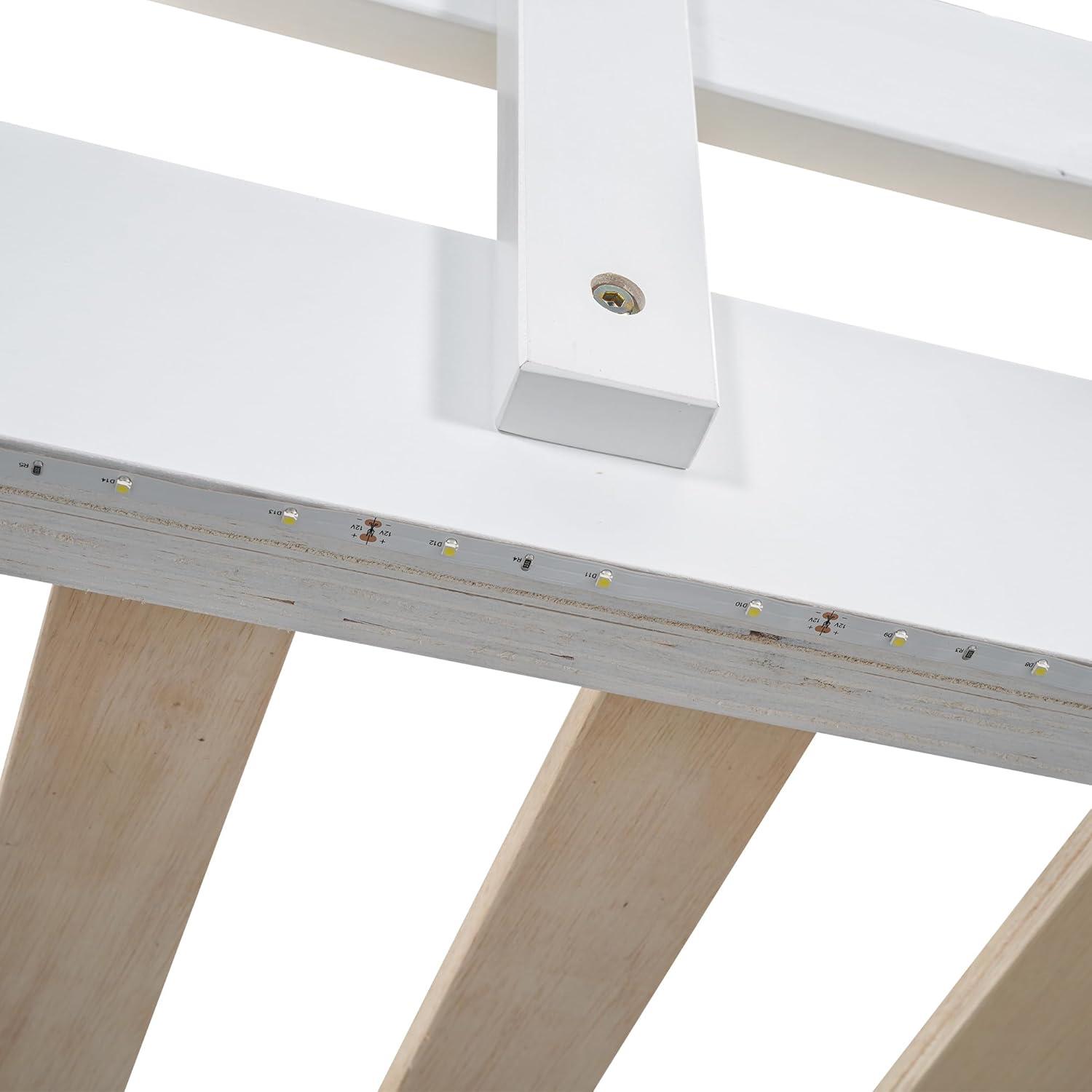 Harper & Bright Designs Full Size Loft Bed with Storage Shelves & Wardrobe, Wood Full Loft Bed Frame with LED Light for Kids Teens,Adults,Space Saving High Loft Bed,White