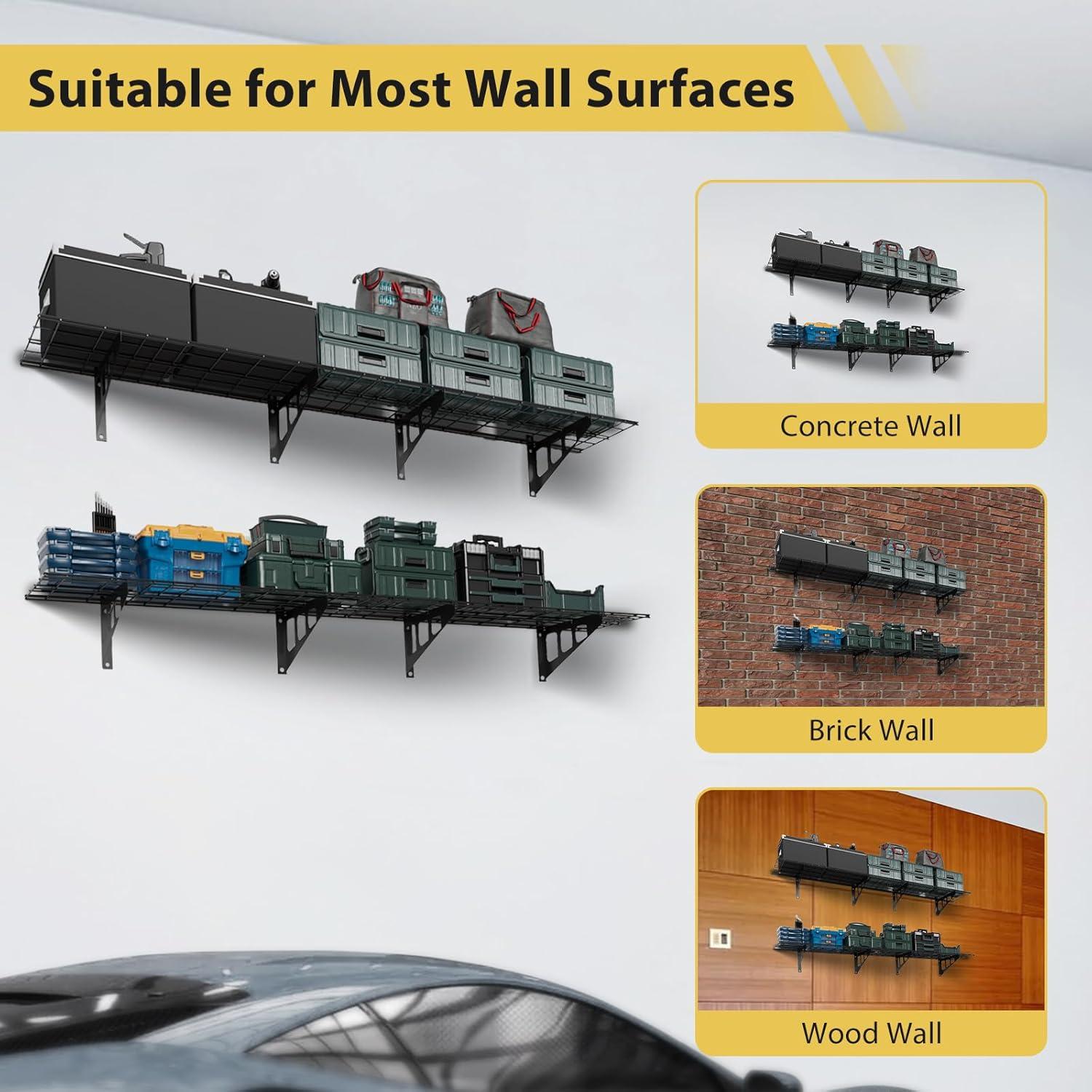 Garvee 2-Pack 1x6ft Garage Wall Shelving, Garage Storage Wall Garage Shelves for Wall Storage, 600lbs Load Capacity, 12-inch-by-72-inch