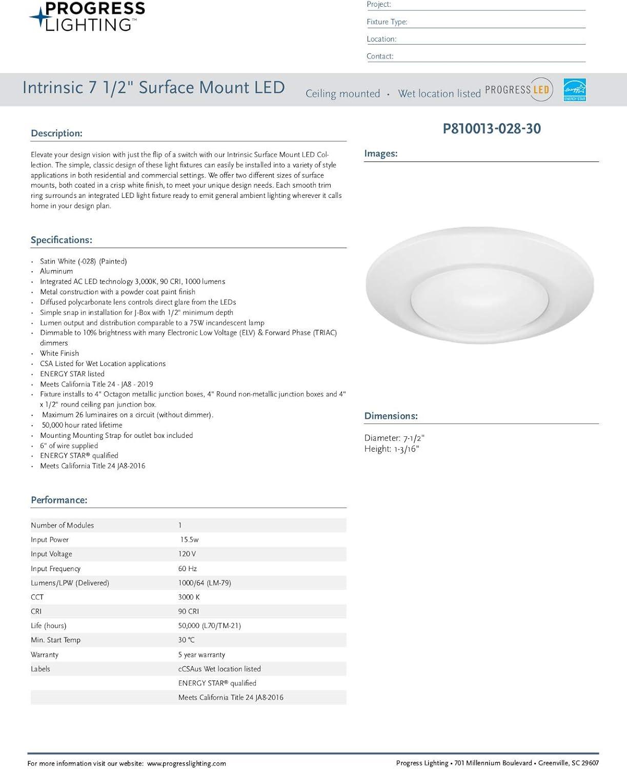 7-1/4" Intrinsic Collection Surface Mount LED in White
