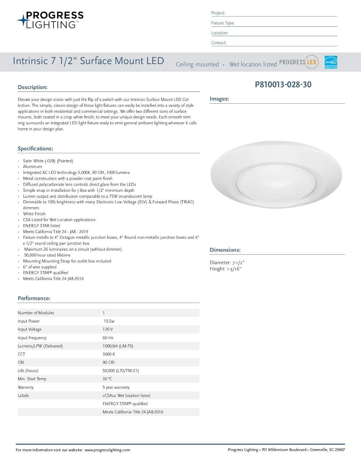 7-1/4" Intrinsic Collection Surface Mount LED in White