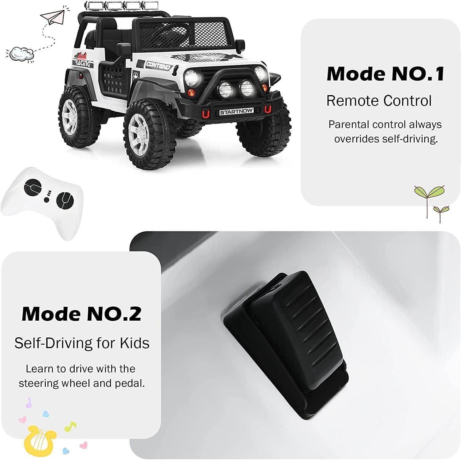 Costway 12V Kids Ride On Truck Remote Control Electric Car with Lights&Music White