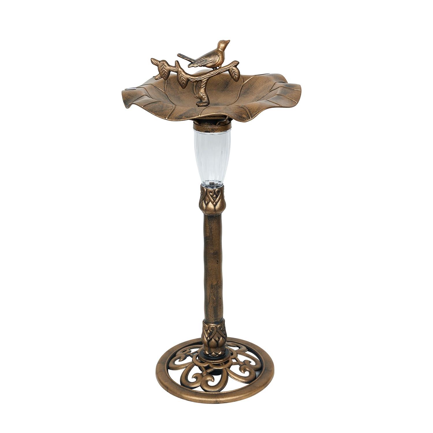 Alpine 41"H Solar Birdbath with Birds and LED Light for Garden