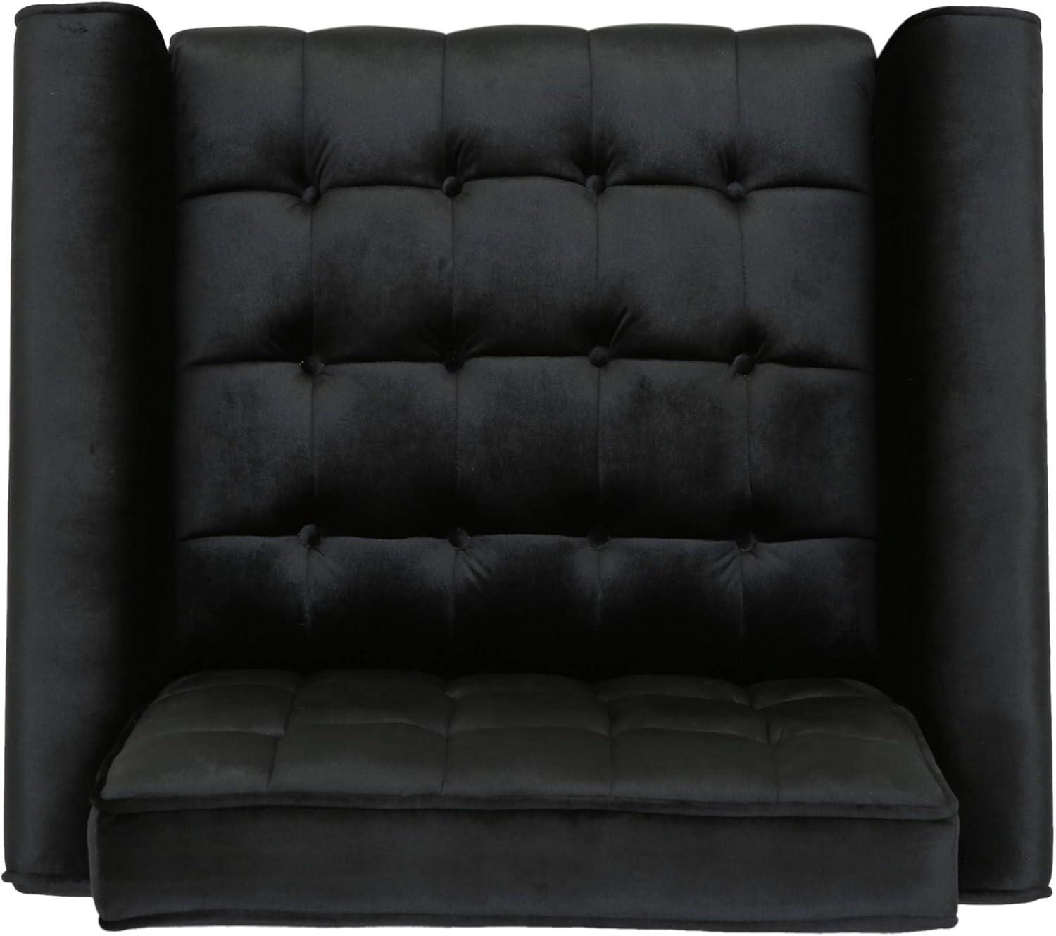 Black Velvet Modern Glam Accent Chair with Birch Legs