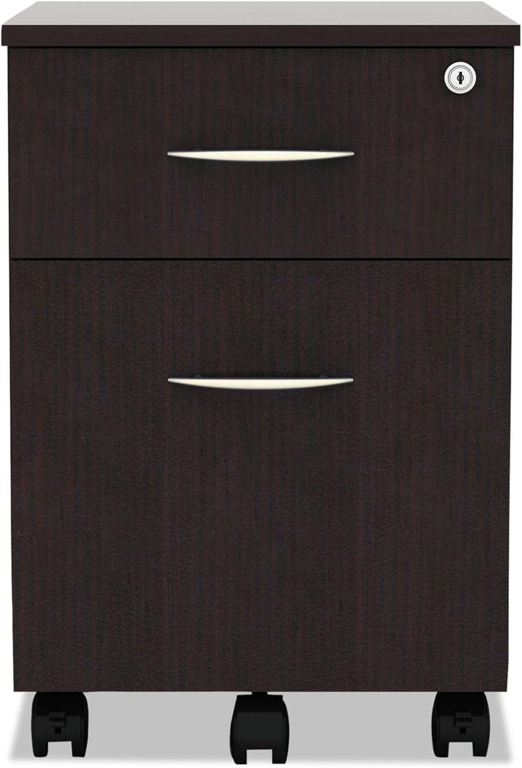 Espresso Woodgrain Mobile Lockable 2-Drawer Pedestal