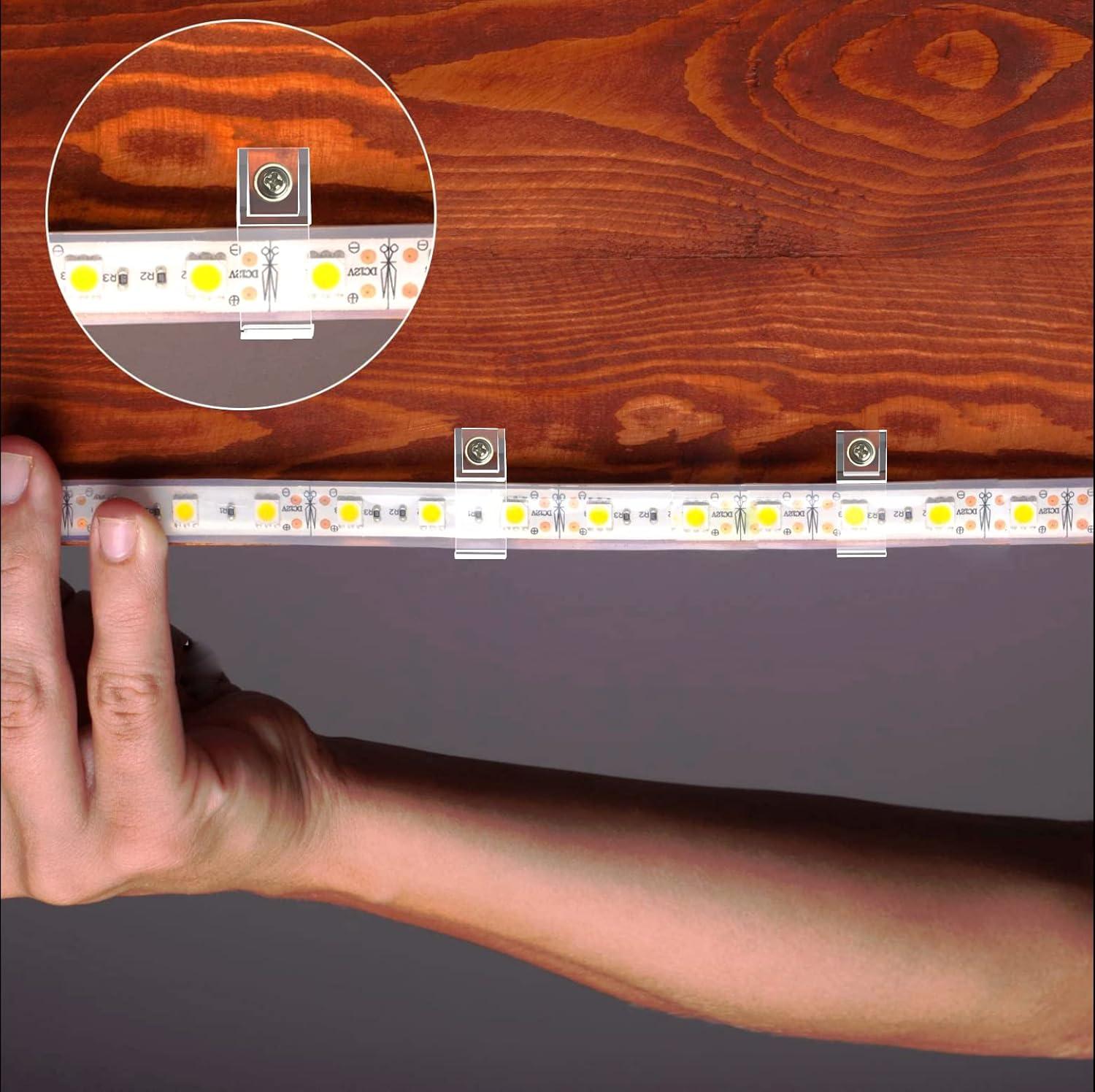 Outdoor LED Strip Light Mounting Bracket Fixing Clips - 100 Pack with Screws, for Silicone Tube, IP67 Waterproof Strip