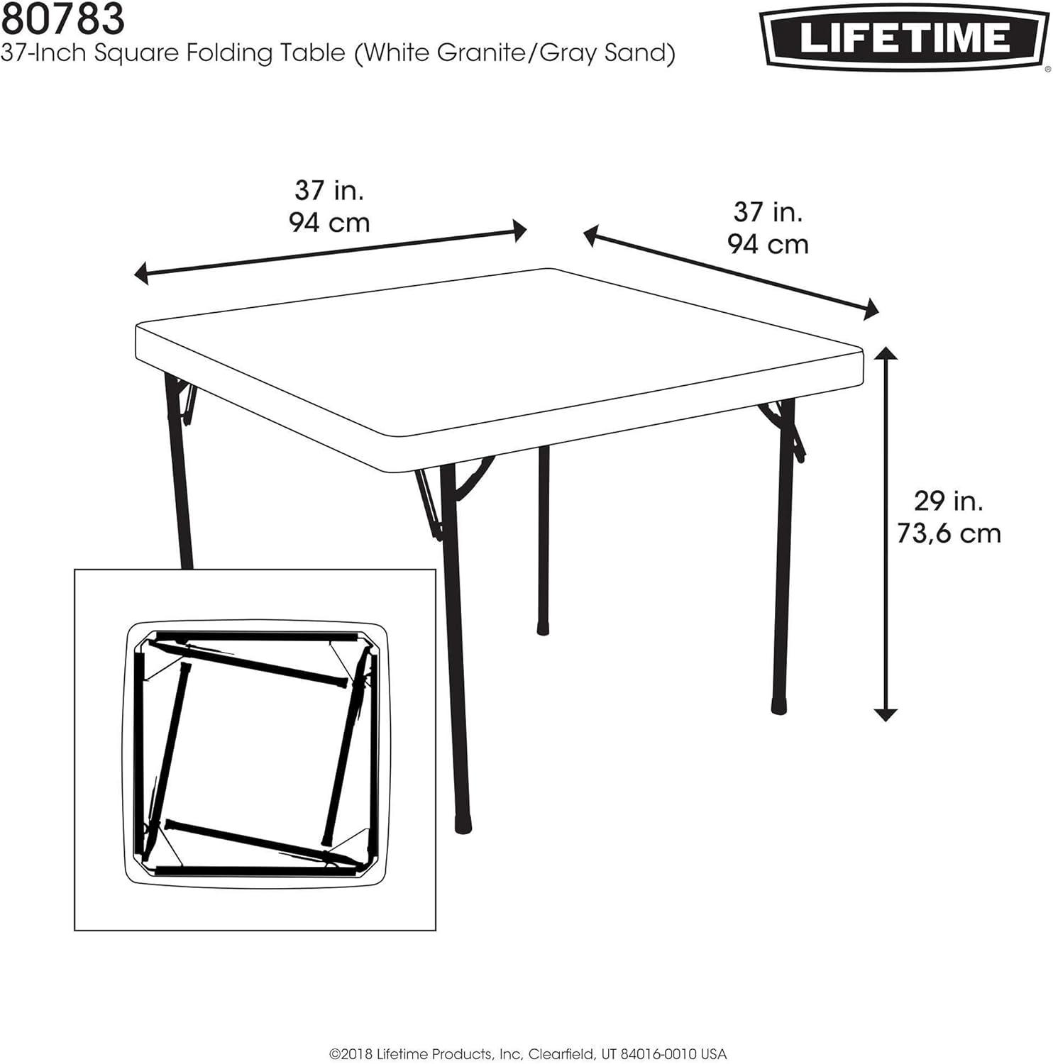 Lifetime 37 inch Square Folding Table, Indoor/Outdoor Commercial Grade, White Granite (80783)