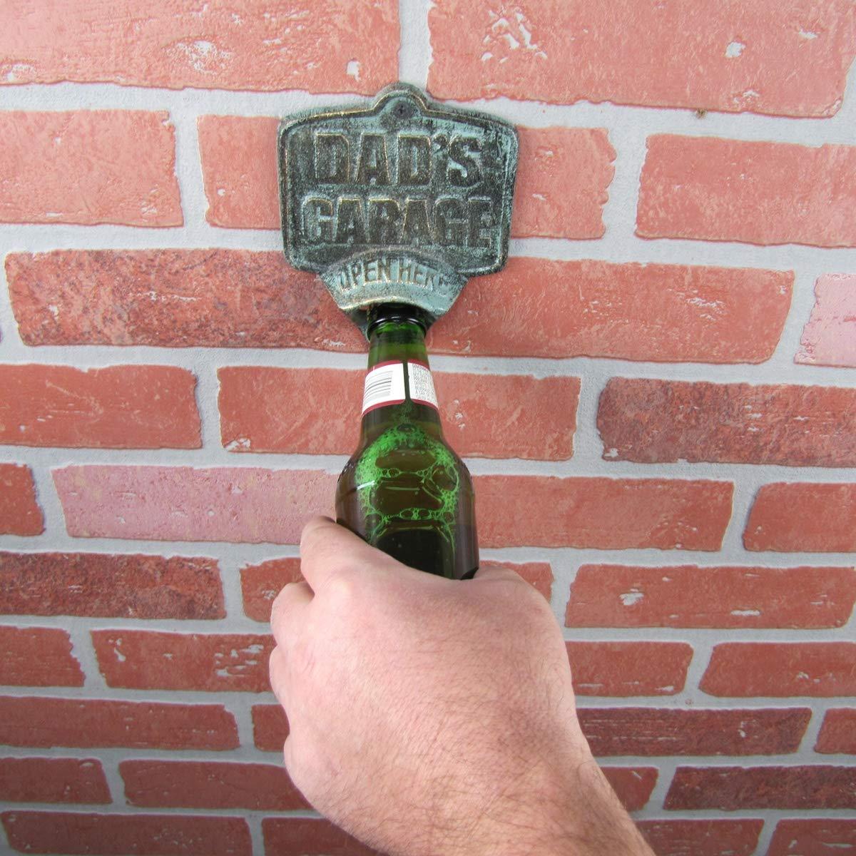 Cast Iron Dads Garage Open Here Beer Soda Cap Bottle Opener Wall Mount Bar Pub Gift