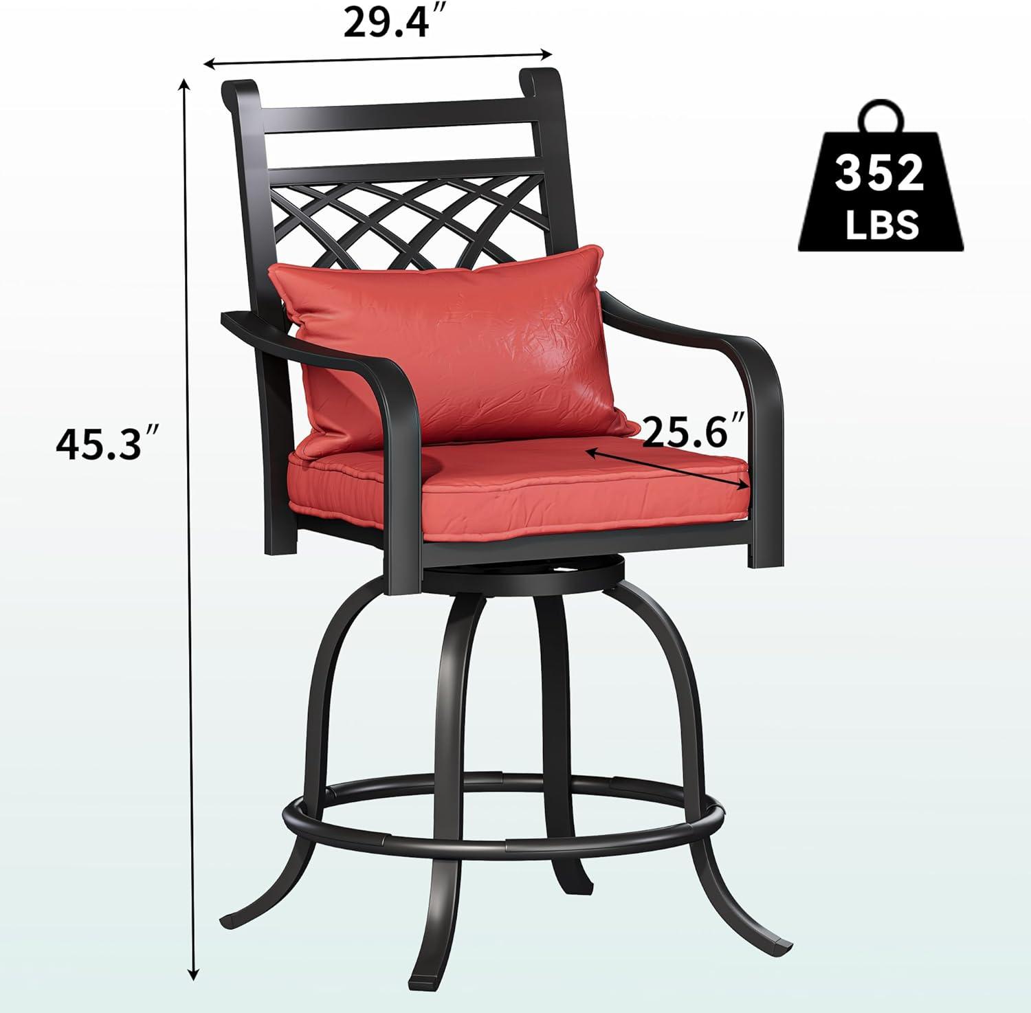 MF Studio Outdoor Swivel Bar Stools Set of 2, Patio Height Chairs with Seat and Back Cushion, Red