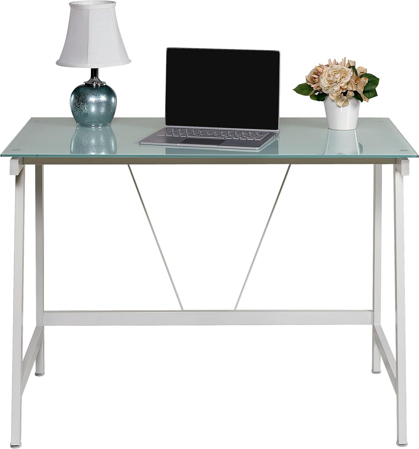 White Glass Top Minimalist Writing Desk