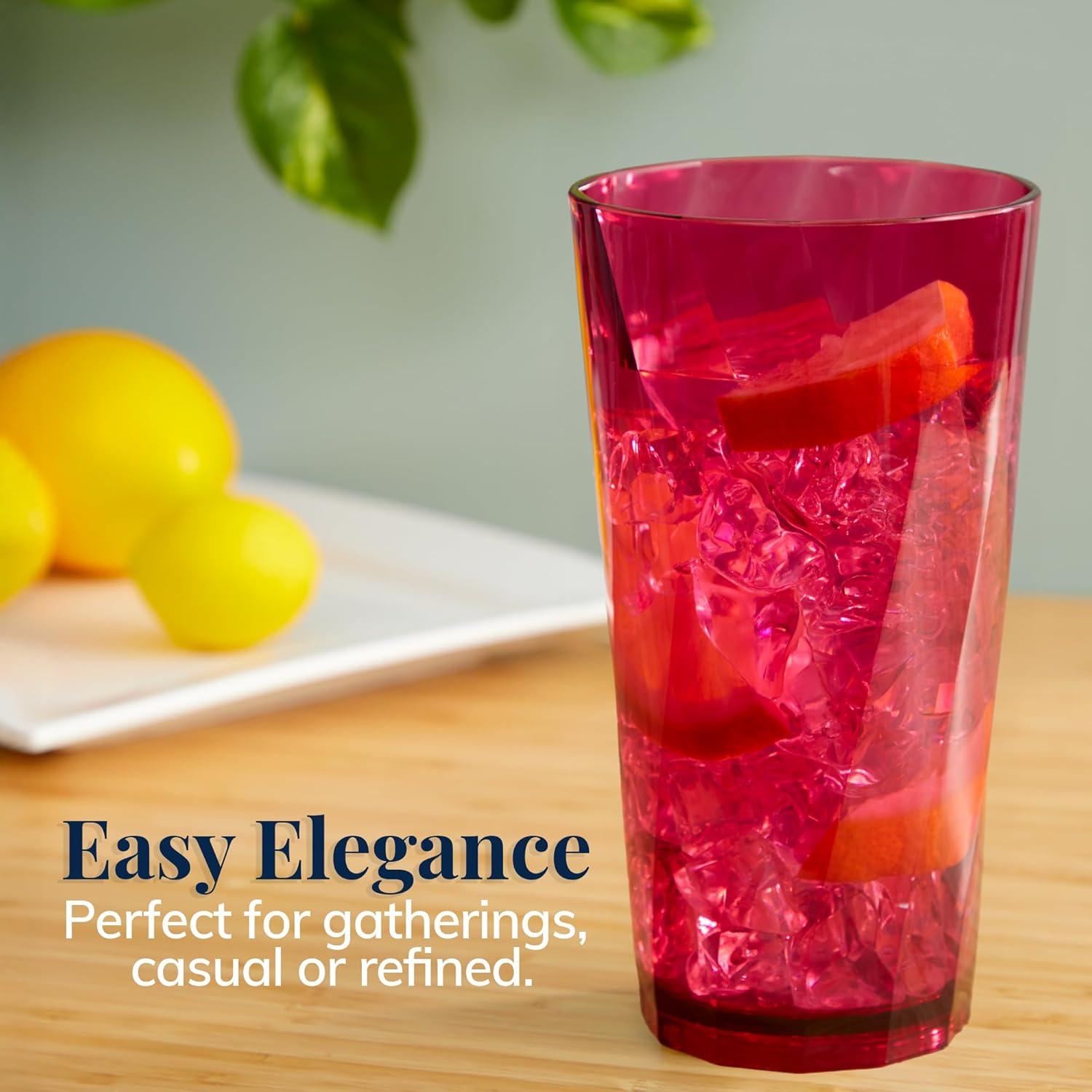 US Acrylic Optix Plastic Reusable Drinking Glasses (Set of 8) 20oz Water Cups in Jewel Tone Colors | BPA-Free Tumblers, Made in USA | Top-Rack Dishwasher Safe