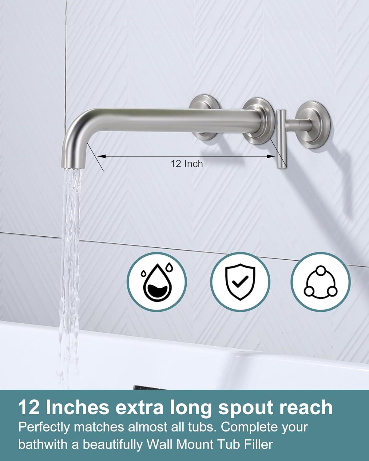 Brushed Nickel Dual Handle Wall Mount Faucet