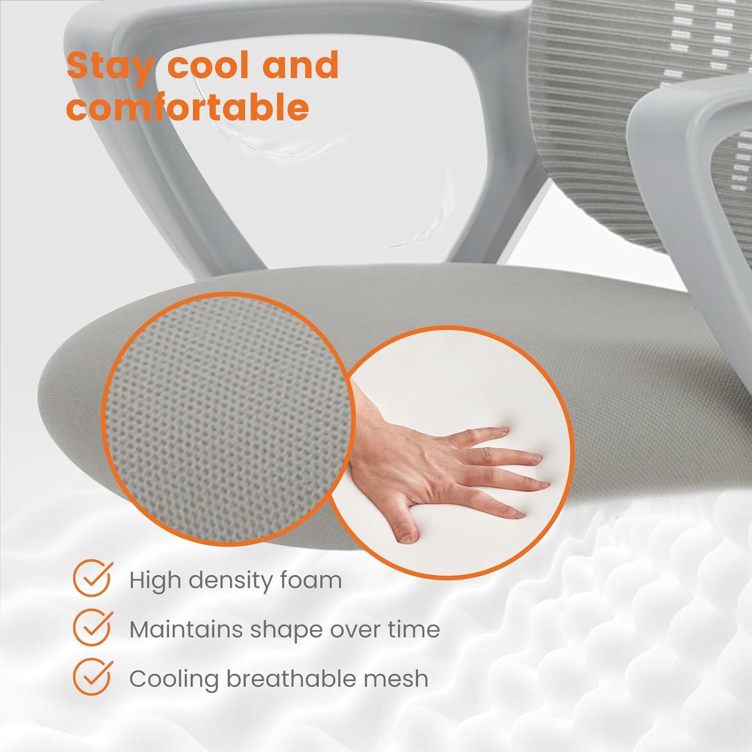 Sweetcrispy Office Computer Desk Managerial Executive Chair, Ergonomic Mid-Back Mesh Rolling Work Swivel Chairs with Wheels, Comfortable Lumbar Support, Comfy Arms for Home,Bedroom,Study,Student,Grey